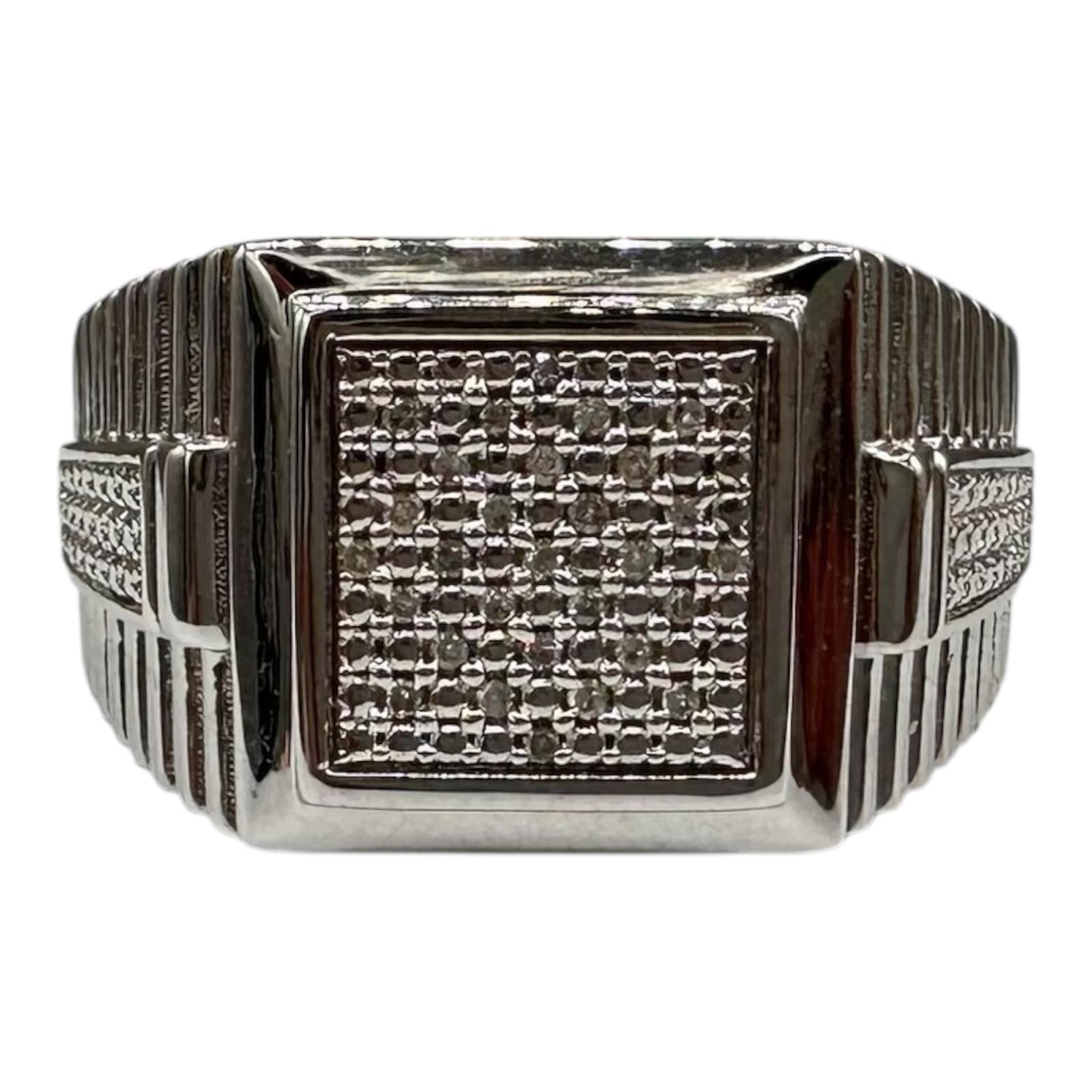 0.10ctw Mens Diamond Ring Sterling Silver Size 10.5