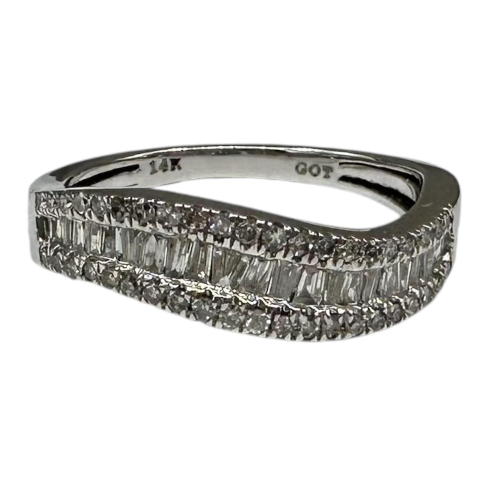 0.50ctw Natural Diamond Wavy Ring 14K White Gold Size 6.75