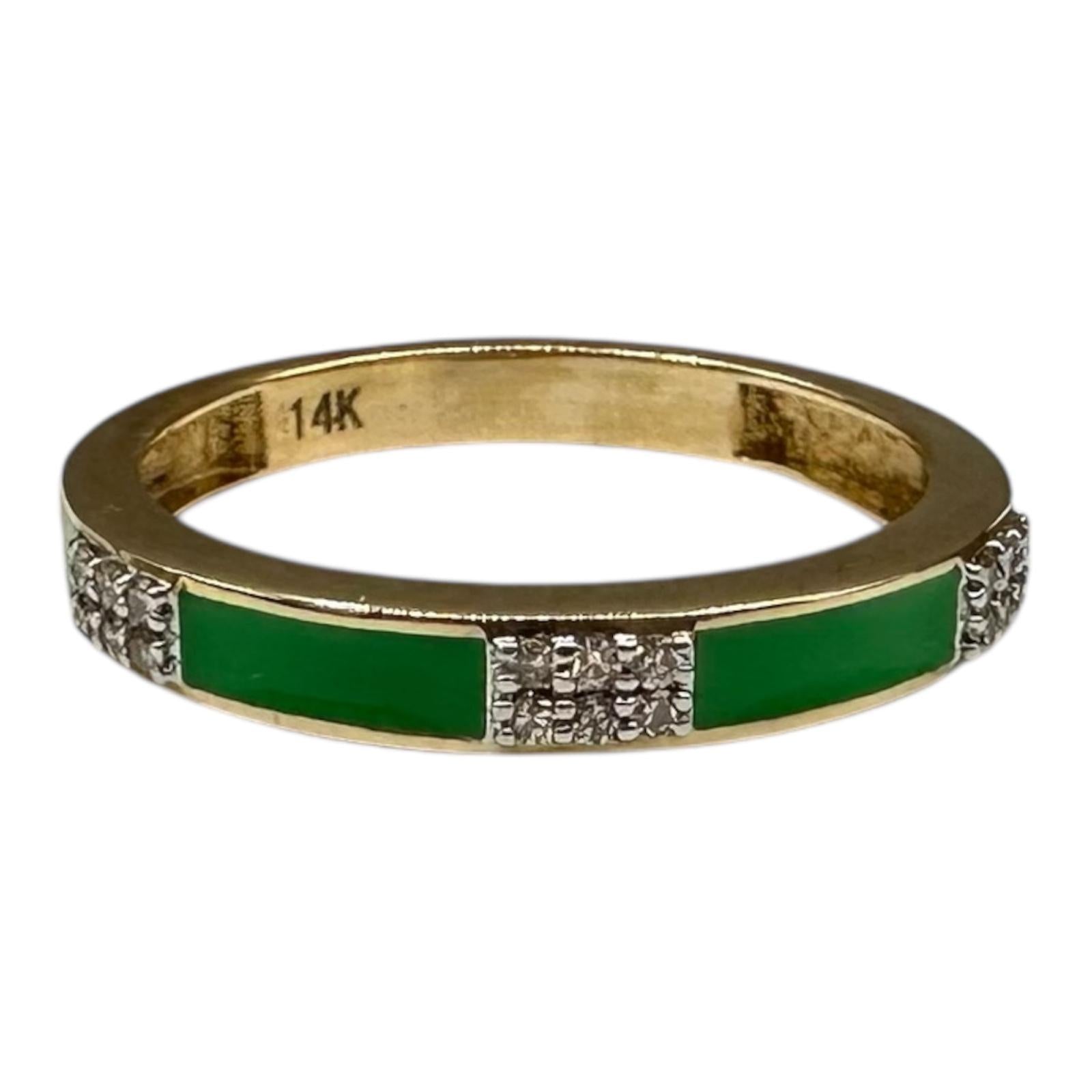 0.10ctw Diamond Enamel Ring 14K Yellow Gold Green Size 7