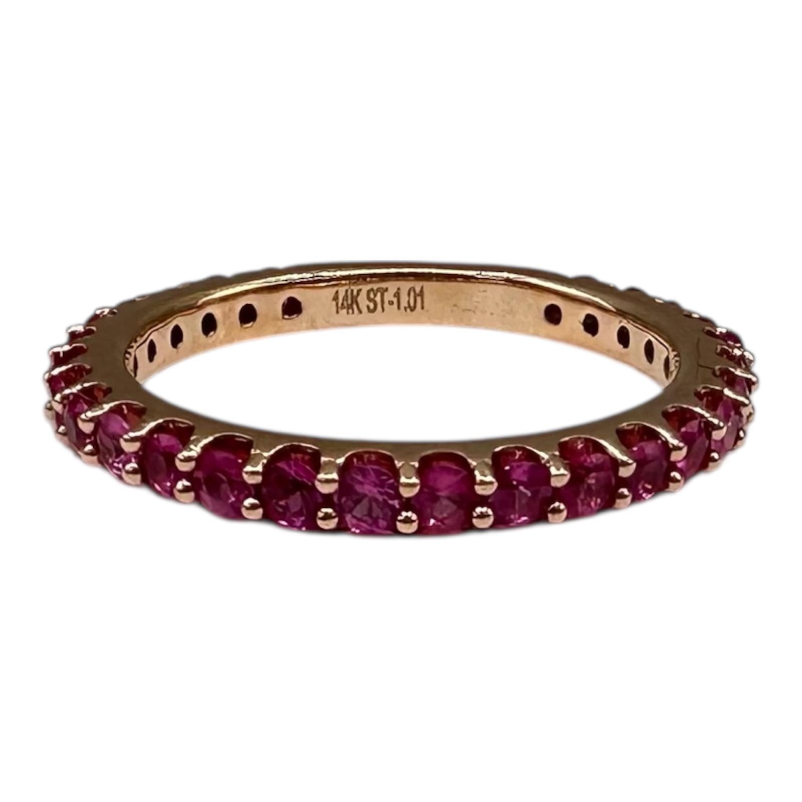 1.01ctw Pink Ruby Eternity Ring 14K Rose Gold Size 6.5