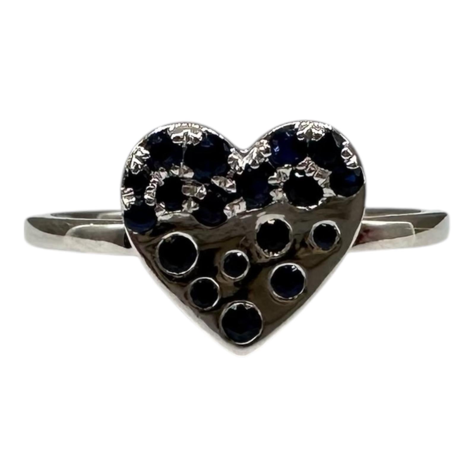 0.27ctw Blue Sapphire Heart Ring 14K White Gold Size 6.5