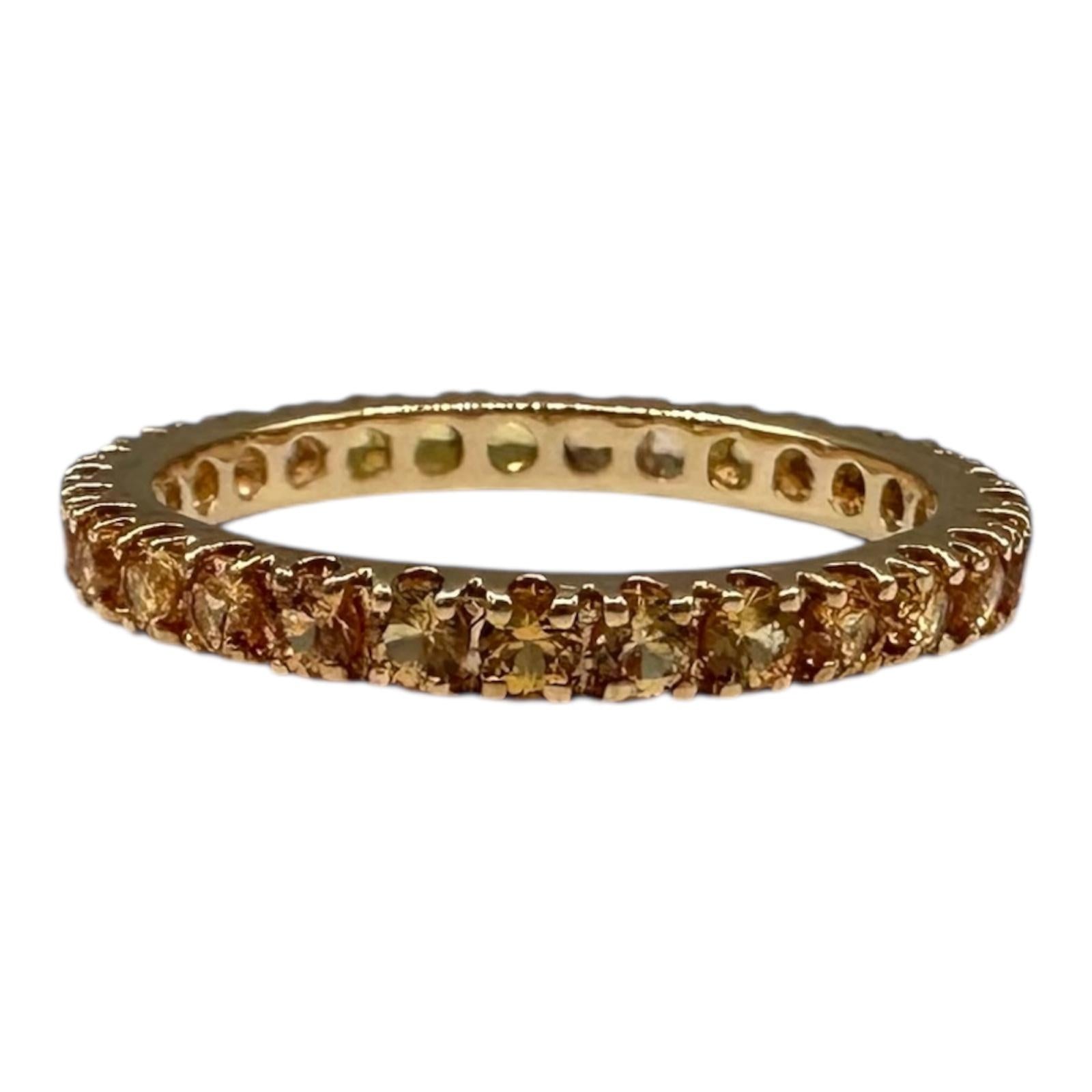 1.40ctw Yellow Orange Sapphire Eternity Ring 14K Gold Size 6.5