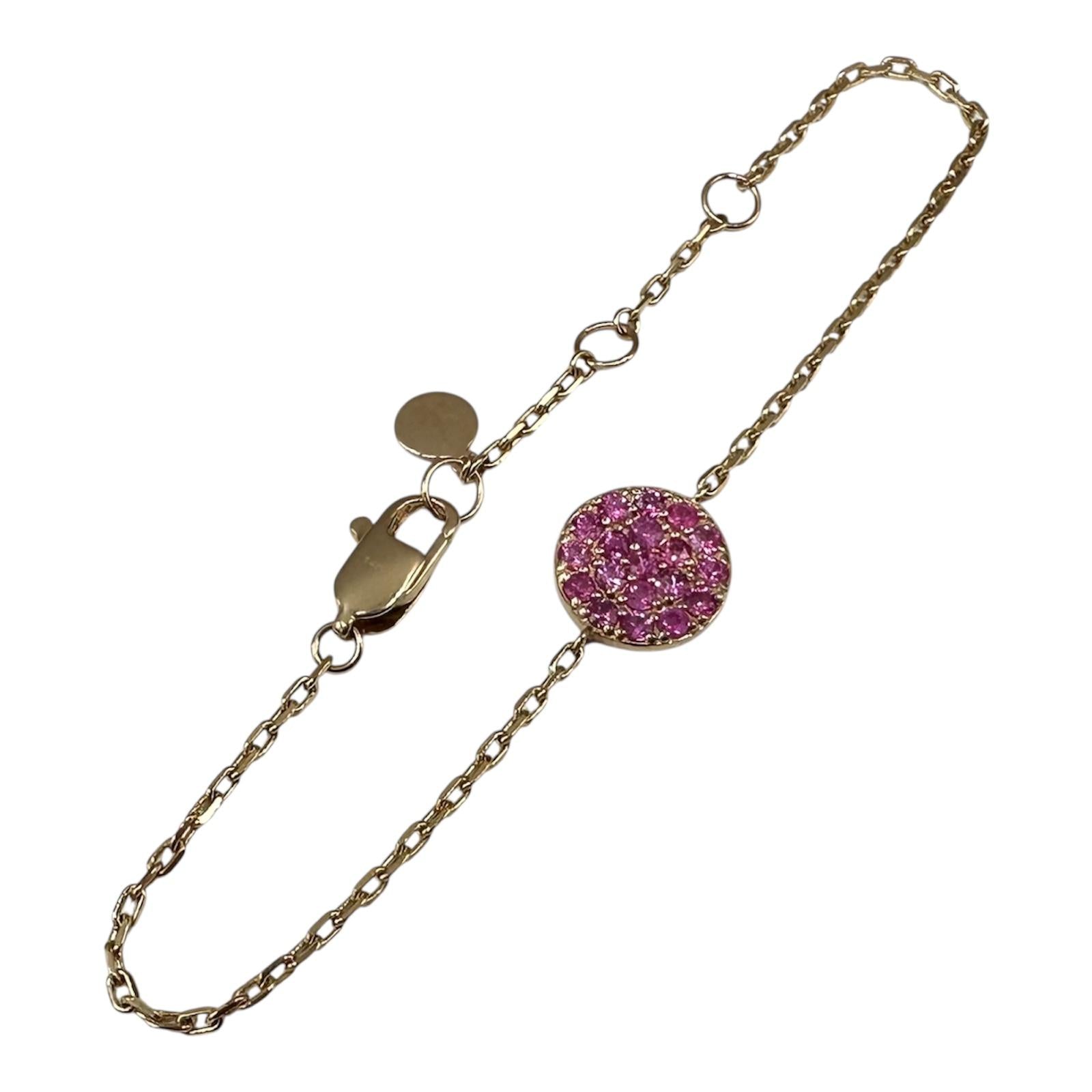 Pink Sapphire Disc Bracelet in 14kt Yellow Gold – 0.57ctw, 6.5in, New