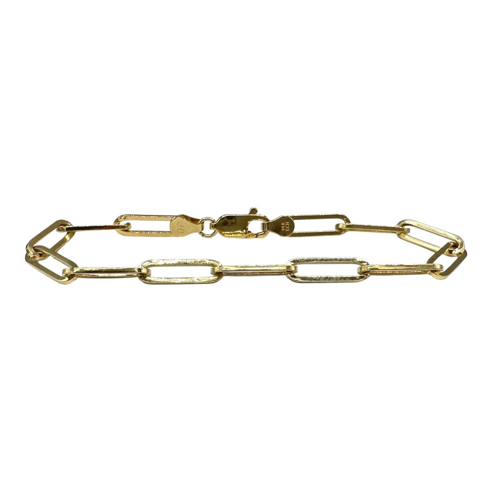 14K Yellow Gold Paperclip Bracelet 6.875in 4.2mm Hollow Lobster Clasp