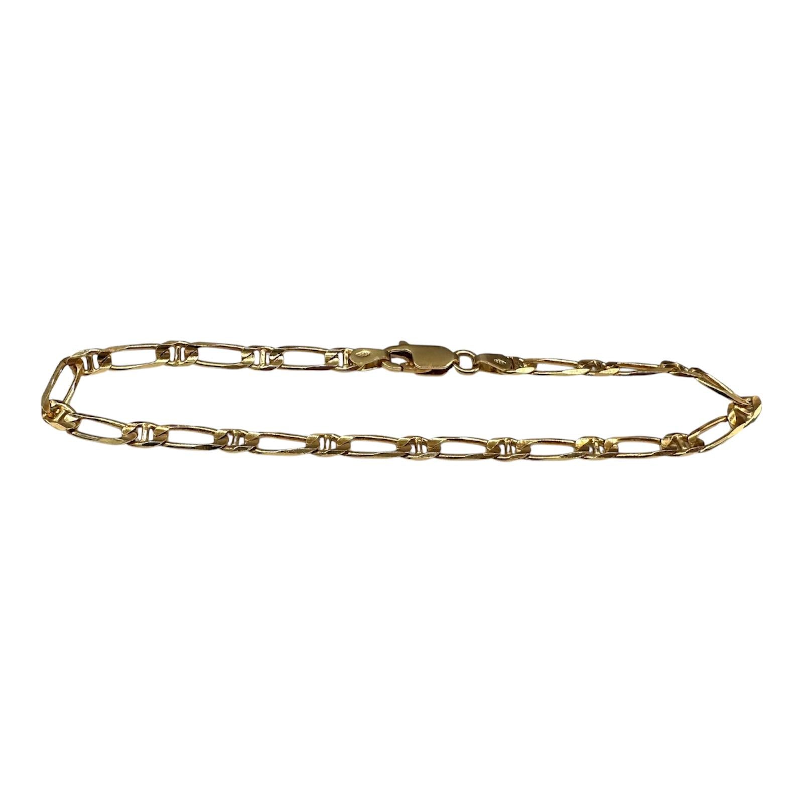 14K Yellow Gold Figaro Mariner Link Bracelet 8.25in 5.4g