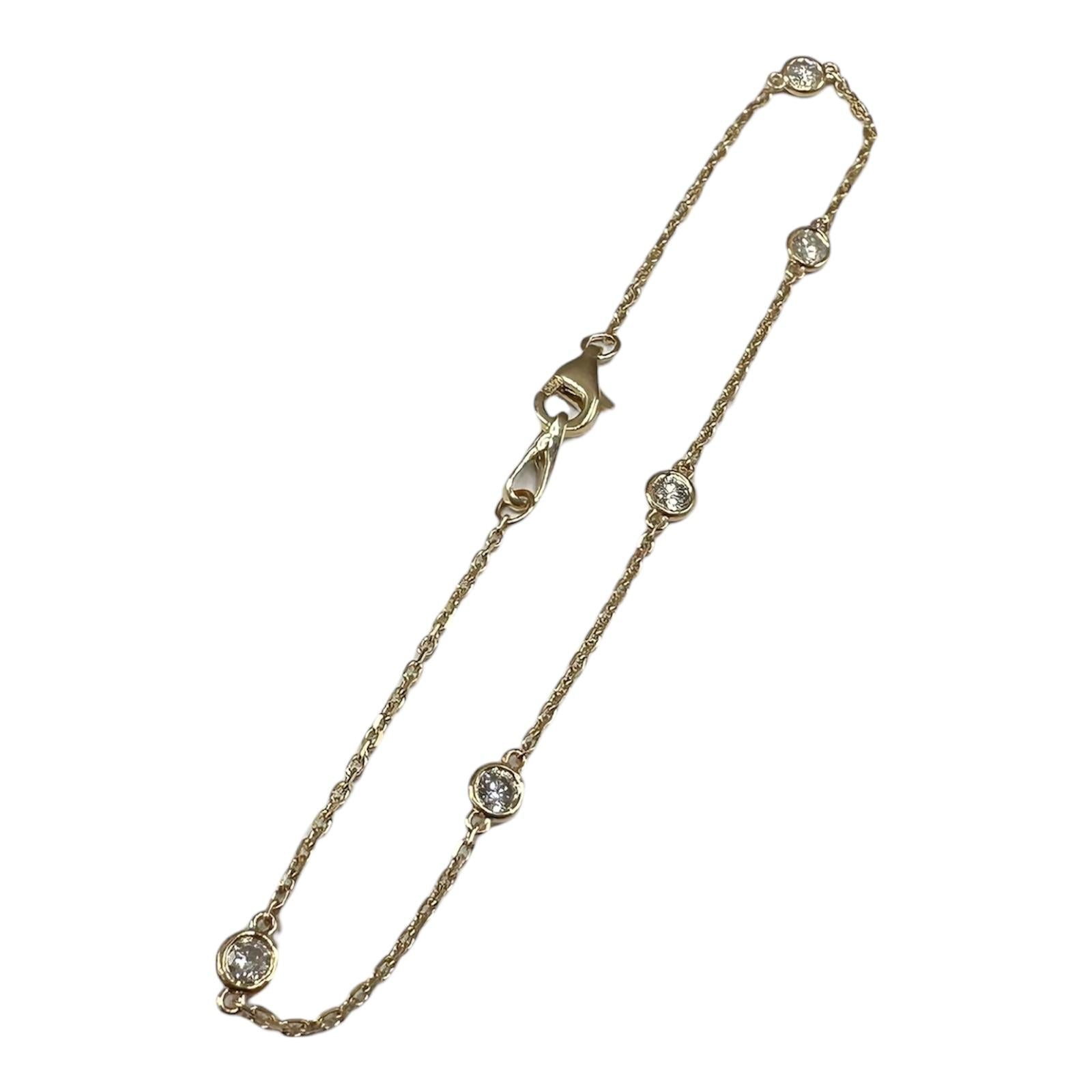 Diamond Station Bracelet in 14kt Yellow Gold – 0.33ctw, 7in, New