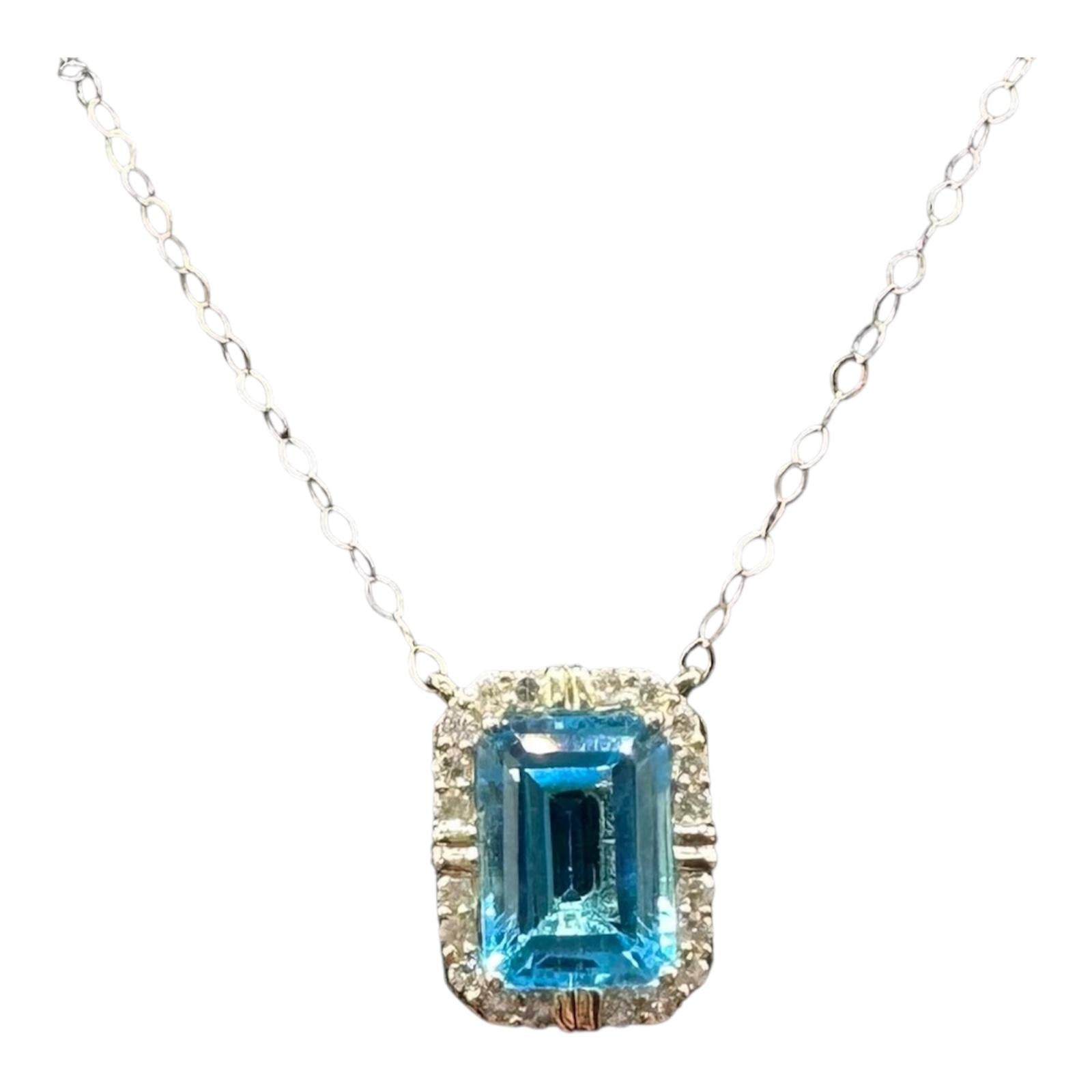 Emerald Cut Topaz Diamond Necklace 10K Yellow Gold 18.25in New