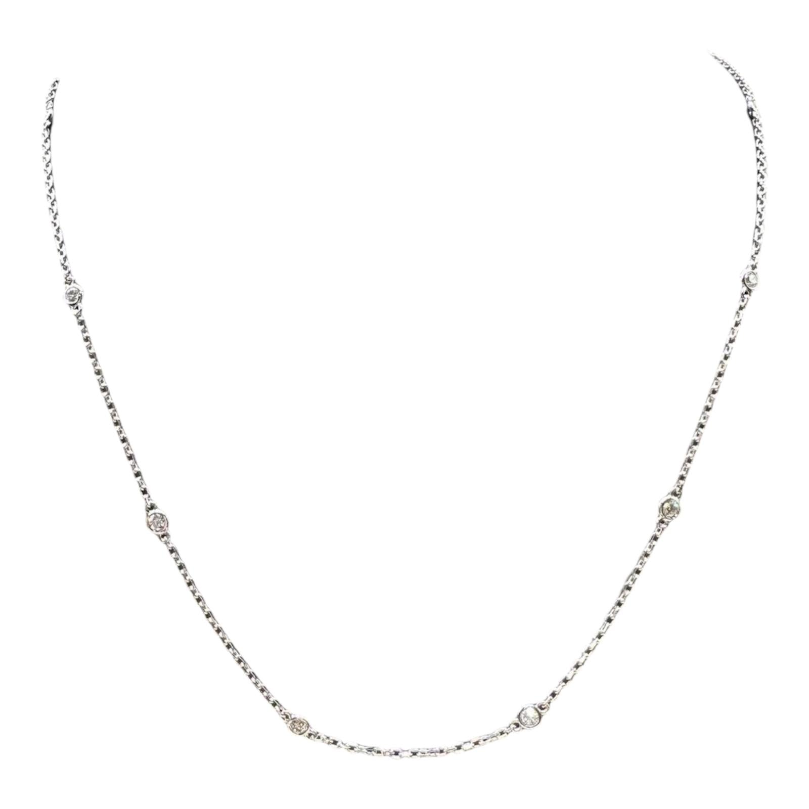 Diamond Station Necklace 14K White Gold 0.32ctw 17.5in New