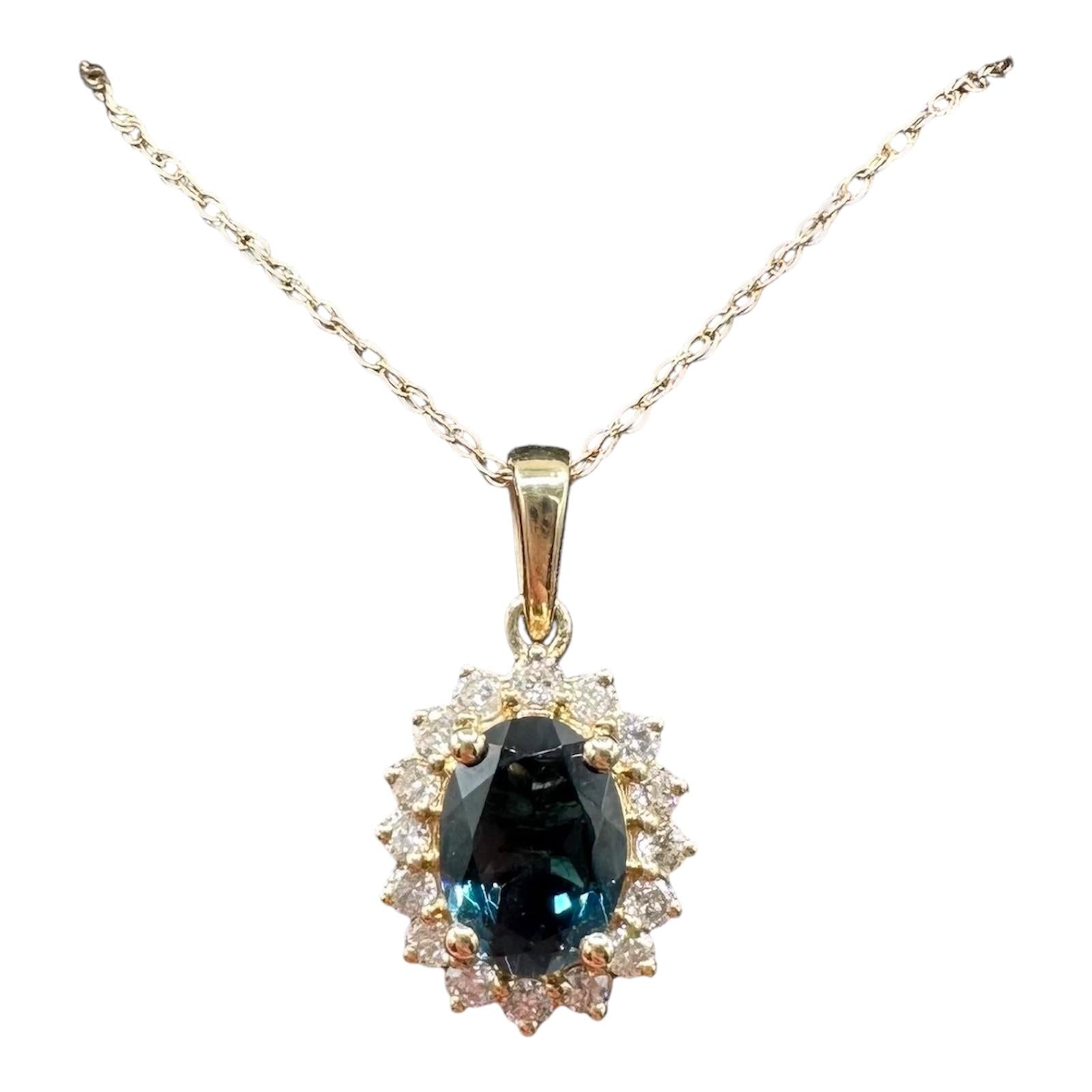 London Blue Topaz Diamond Necklace 10K Yellow Gold 18in New