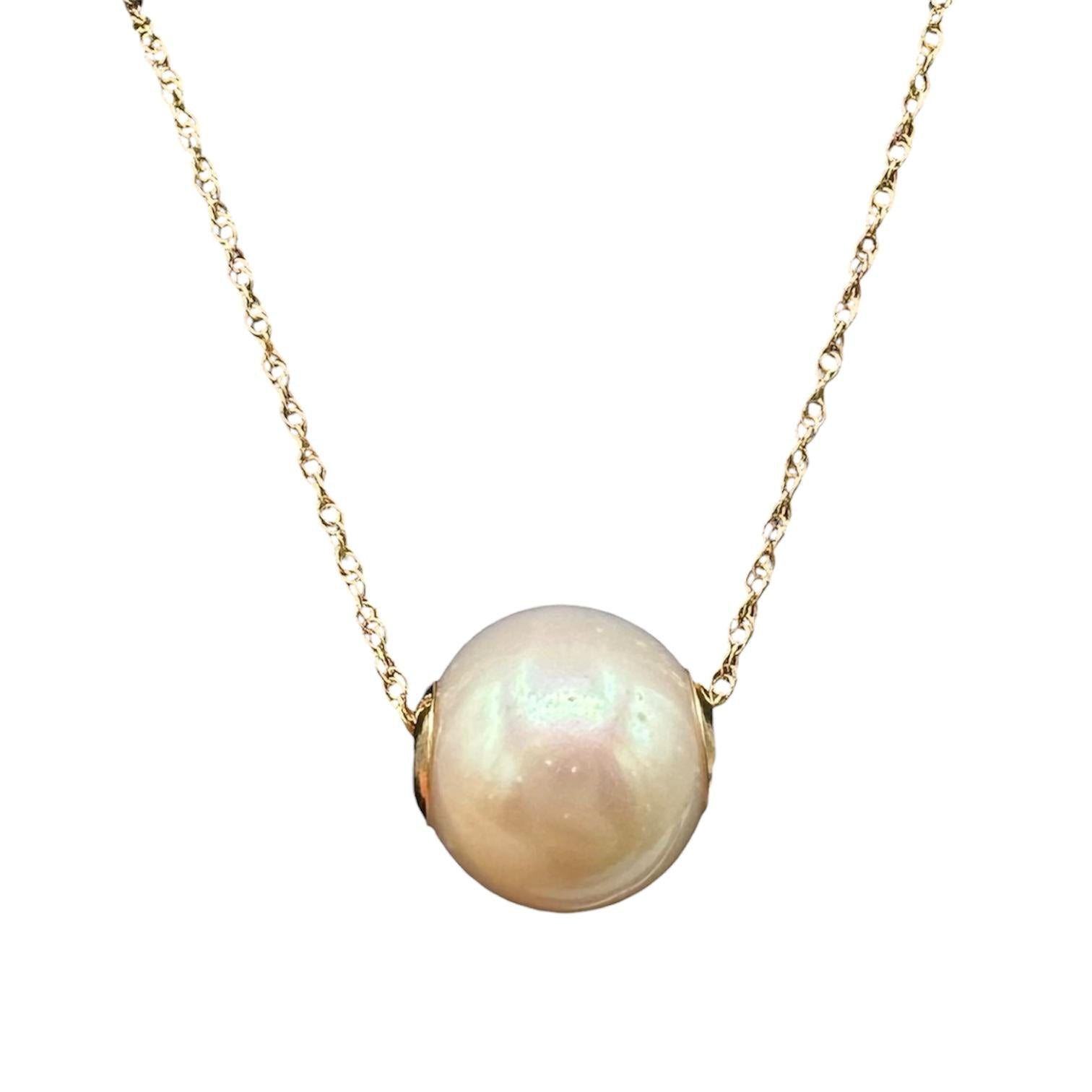 Pearl Slide Necklace 14K Yellow Gold 9.5mm 18in New