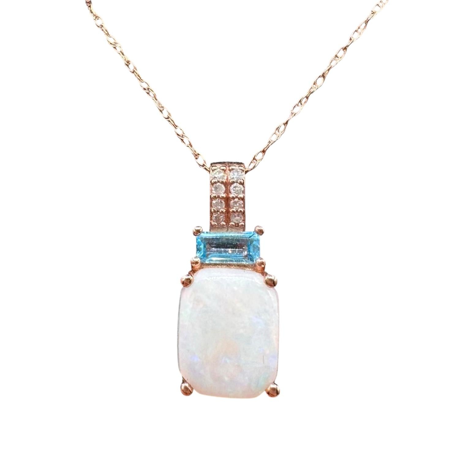 Opal Topaz Diamond Necklace 10K Rose Gold 10x8mm New