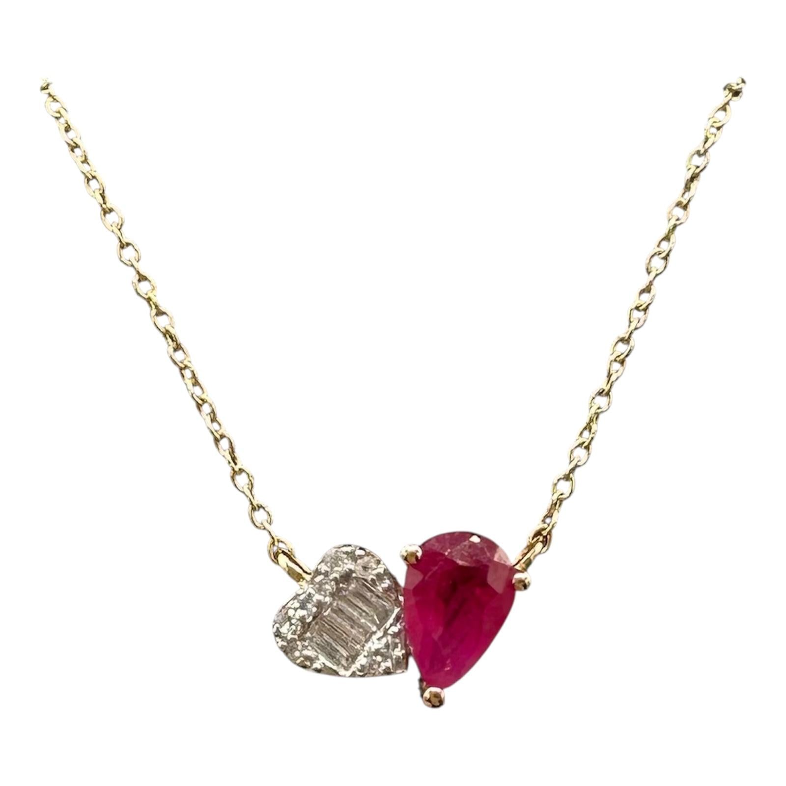 Toi Et Moi Ruby Diamond Necklace 14K Yellow Gold 0.15ctw