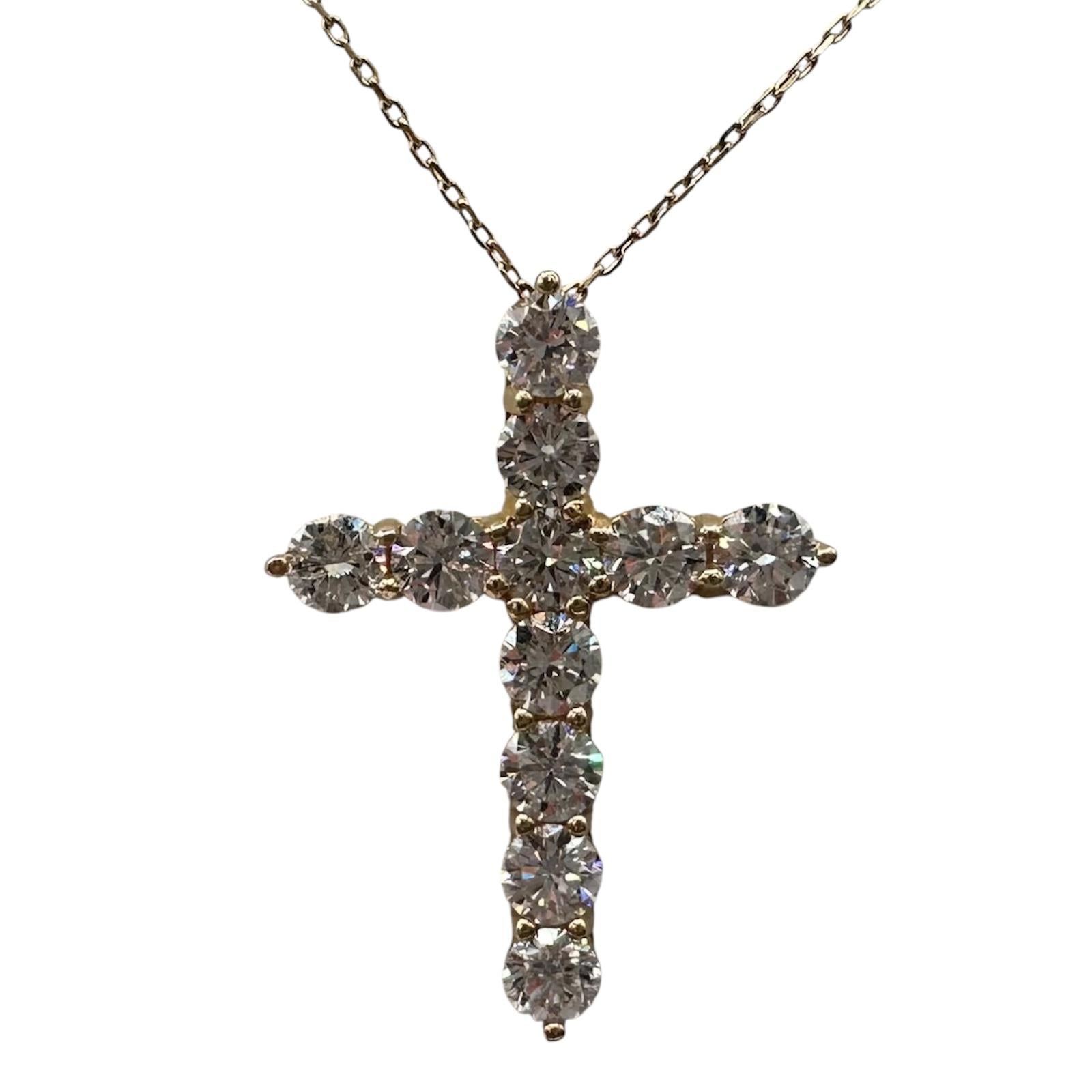 Lab Grown Diamond Cross Necklace 14K Yellow Gold 3.96ctw EF VS Adjustable