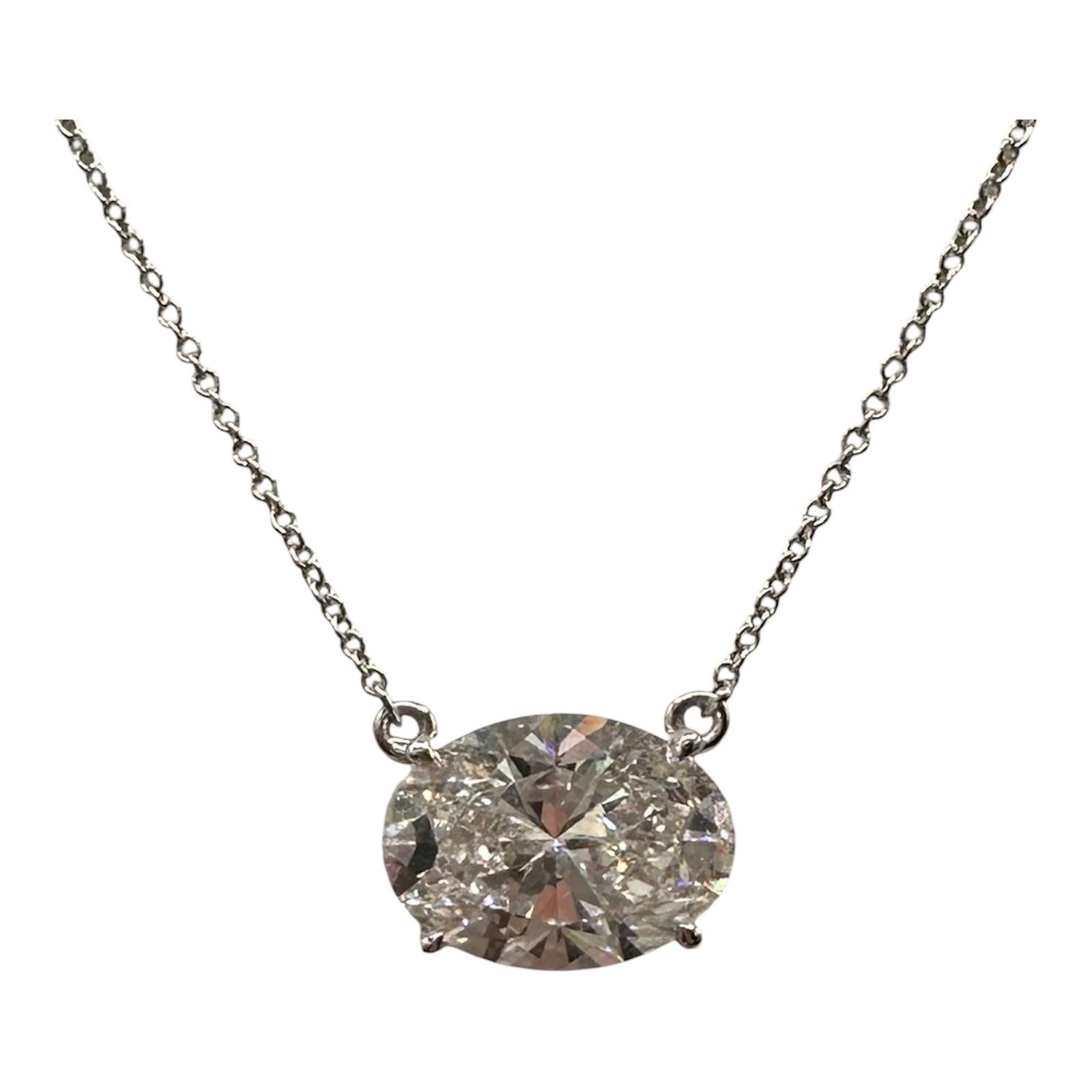 Oval Lab Grown Diamond East West Necklace 14K White Gold 3.90ct F VS1 IGI