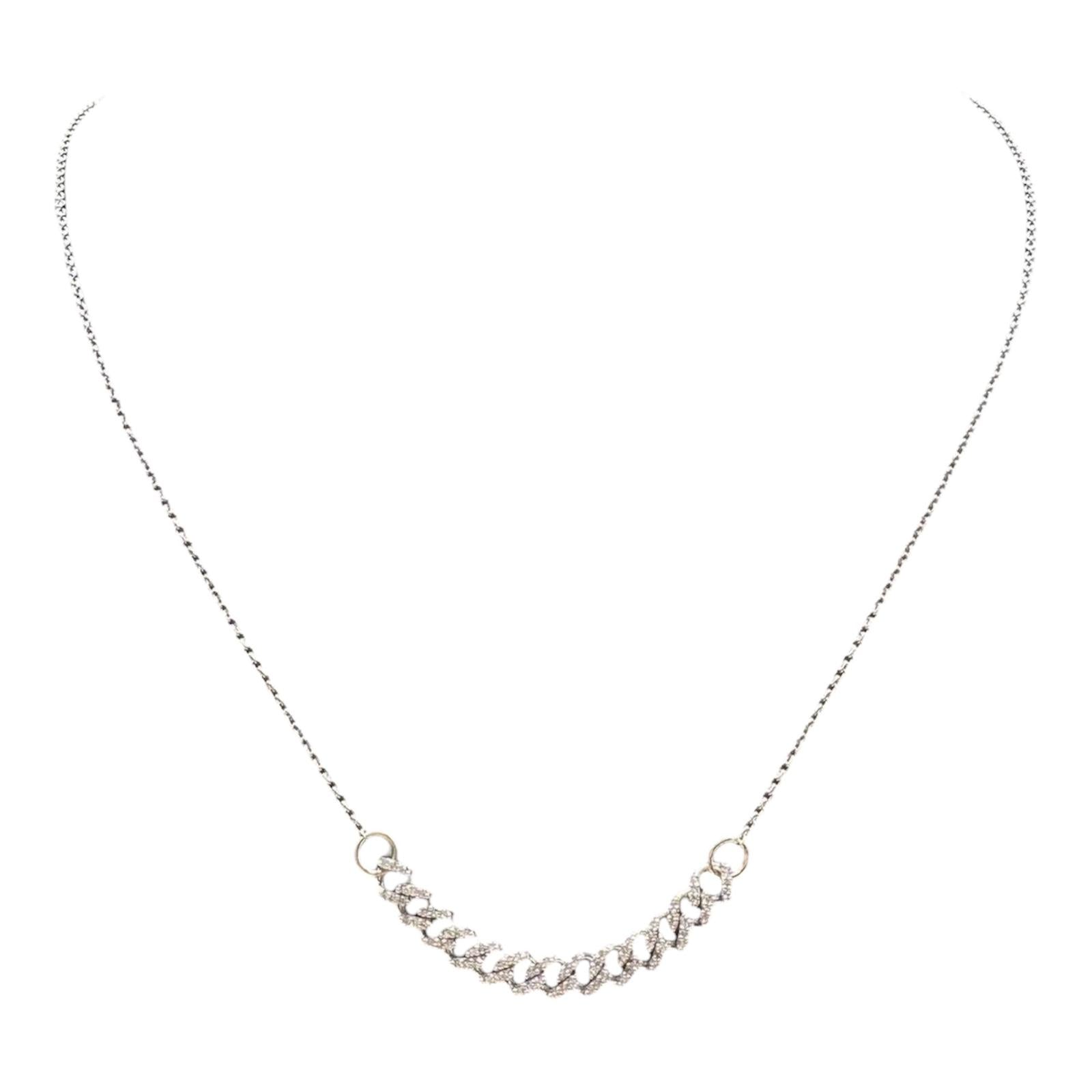 Micro Cuban Diamond Necklace 14K White Gold 0.25ctw 17.5in New