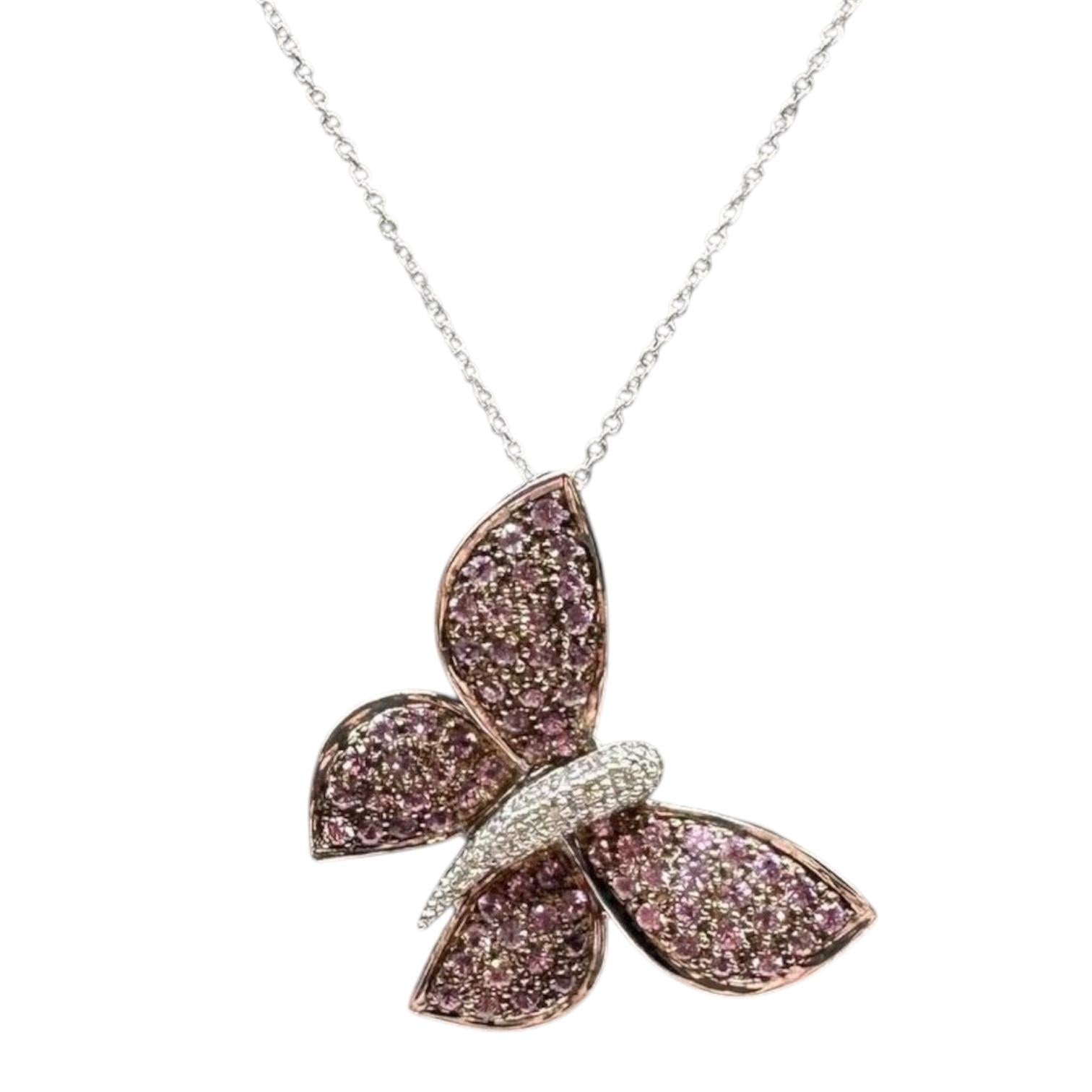 Estate Diamond Sapphire Butterfly Brooch Necklace 0.10ctw Pre Loved