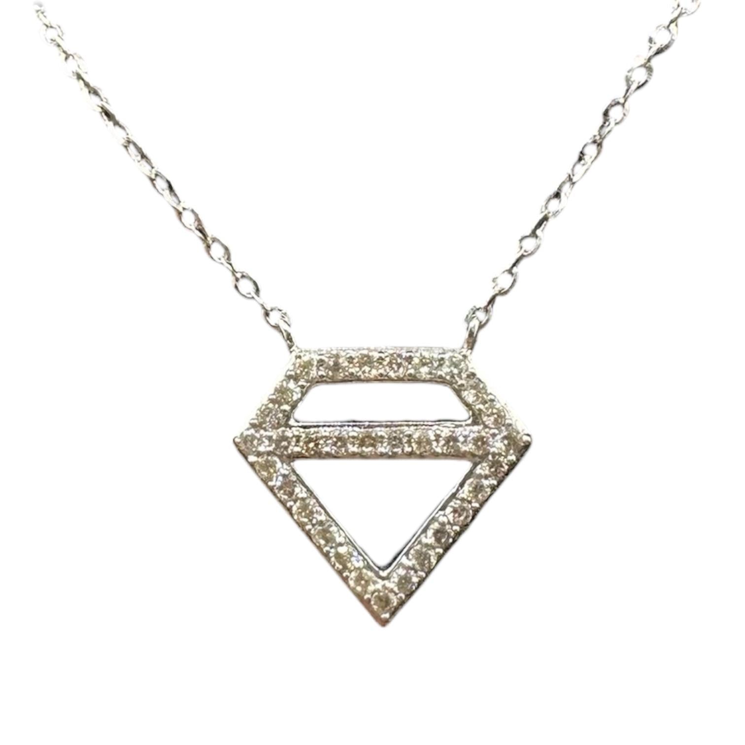 Diamond Shaped Diamond Necklace 14K White Gold 0.15ctw Adjustable