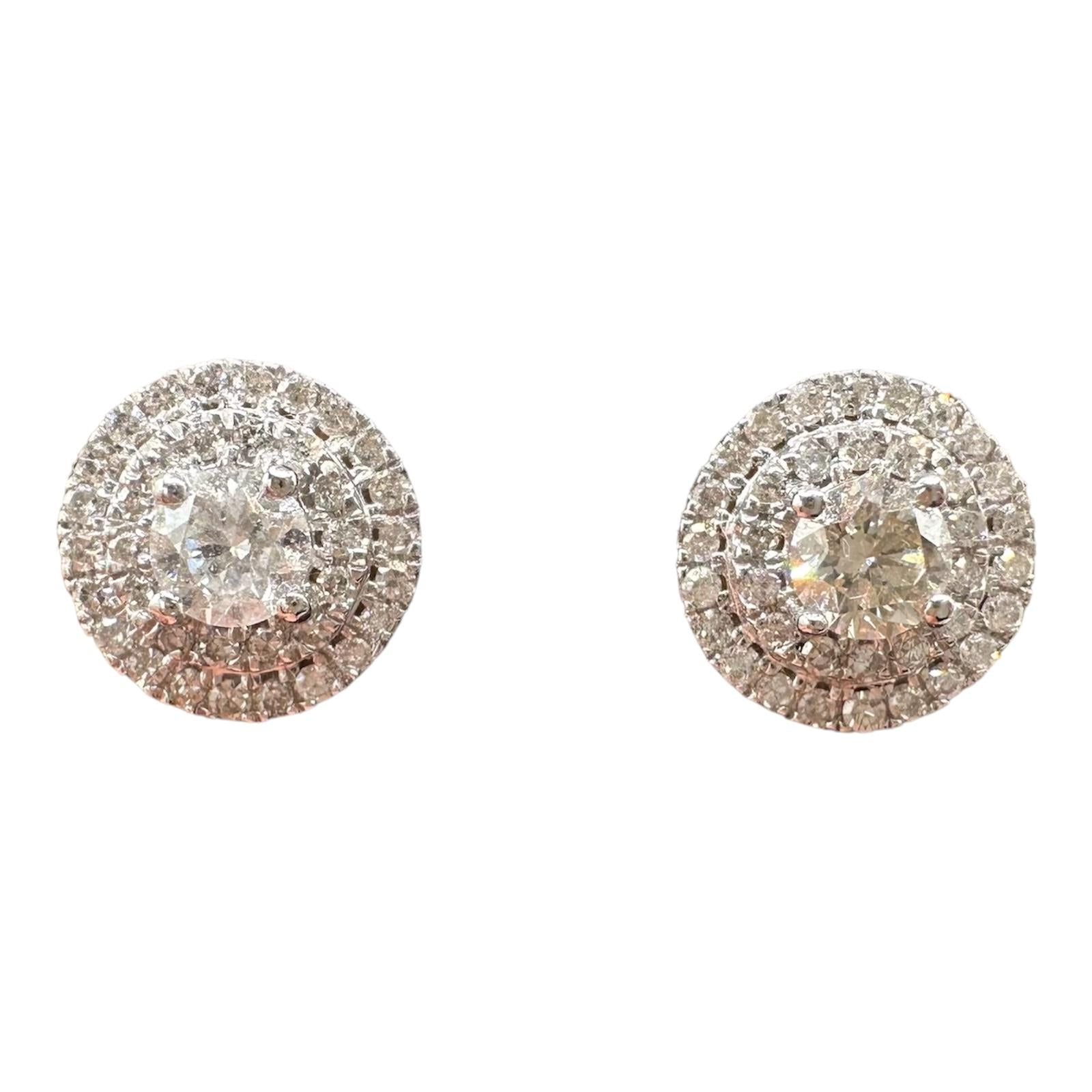 Natural Diamond Stud Earrings 14K White Gold 0.90ctw Push Backs New