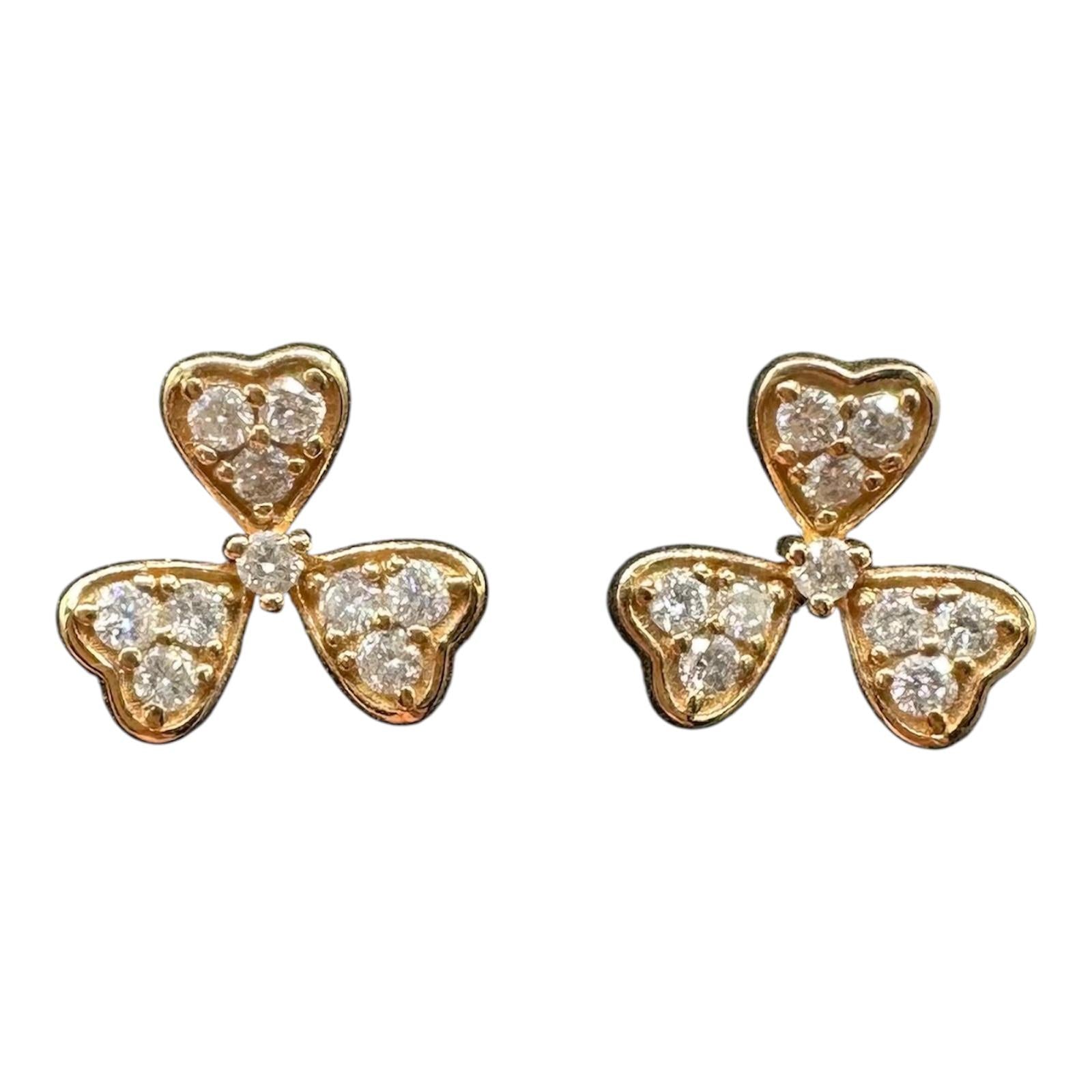 Shamrock Diamond Earrings 14K Yellow Gold 0.50ctw GH SI Push Backs