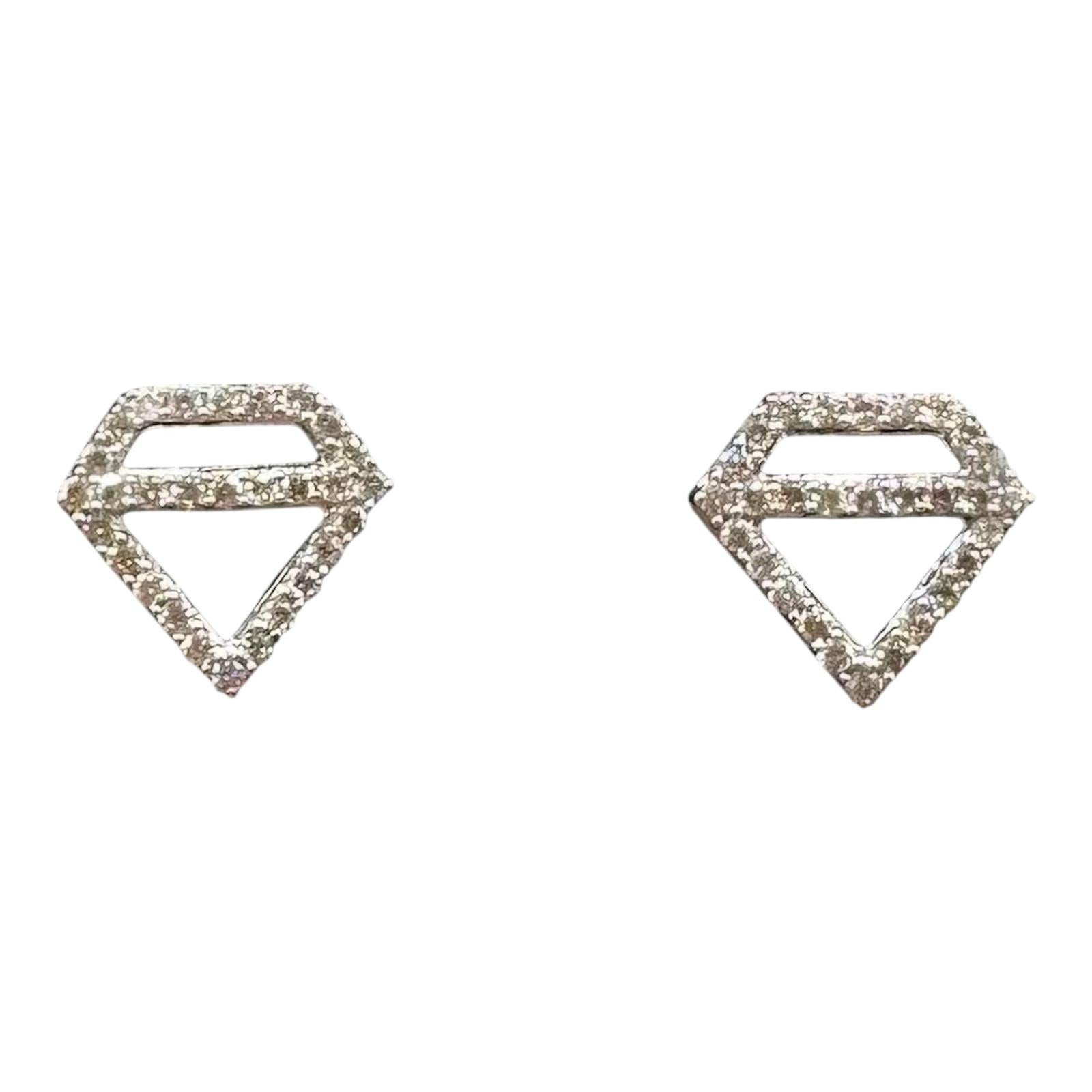 Diamond Shaped Earrings 14K White Gold Natural Diamonds New