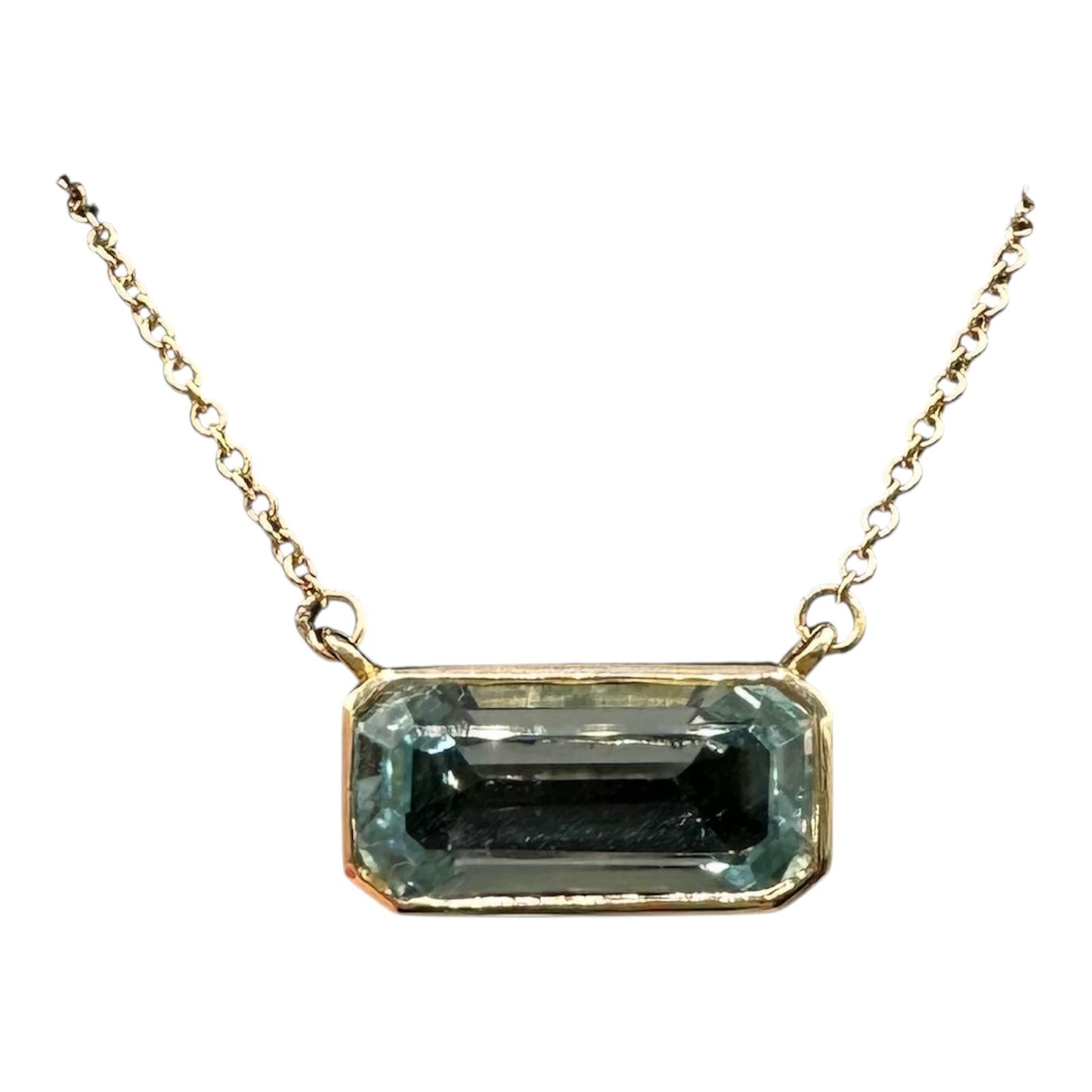 Bezel Set Aquamarine Necklace 14K Yellow Gold 2.93ctw Adjustable 16 18in