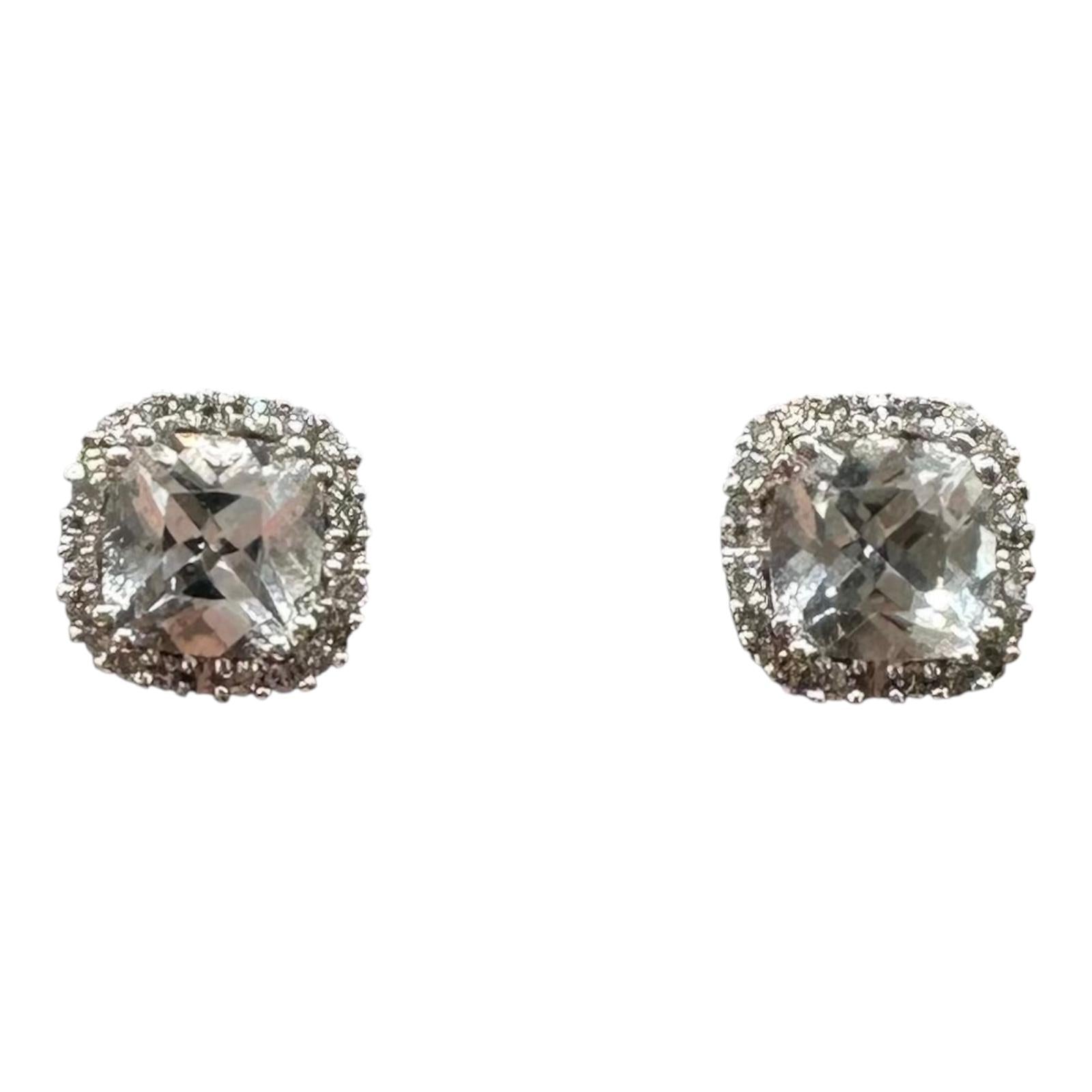 White Topaz Diamond Earrings 10K White Gold 5mm 0.11ctw
