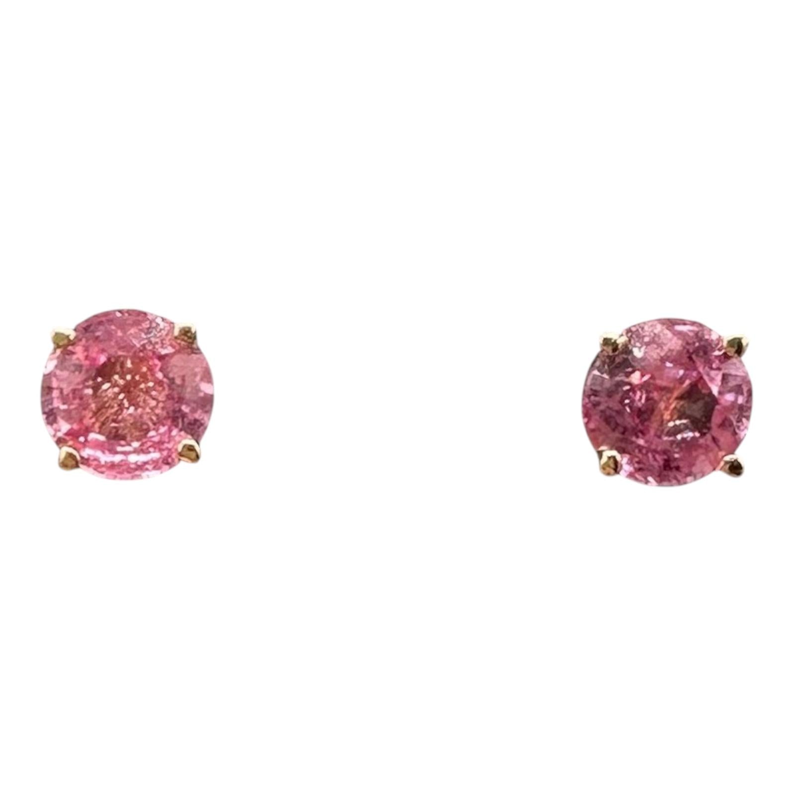 Pink Sapphire Stud Earrings 14K Yellow Gold 1.25ctw Push Backs New
