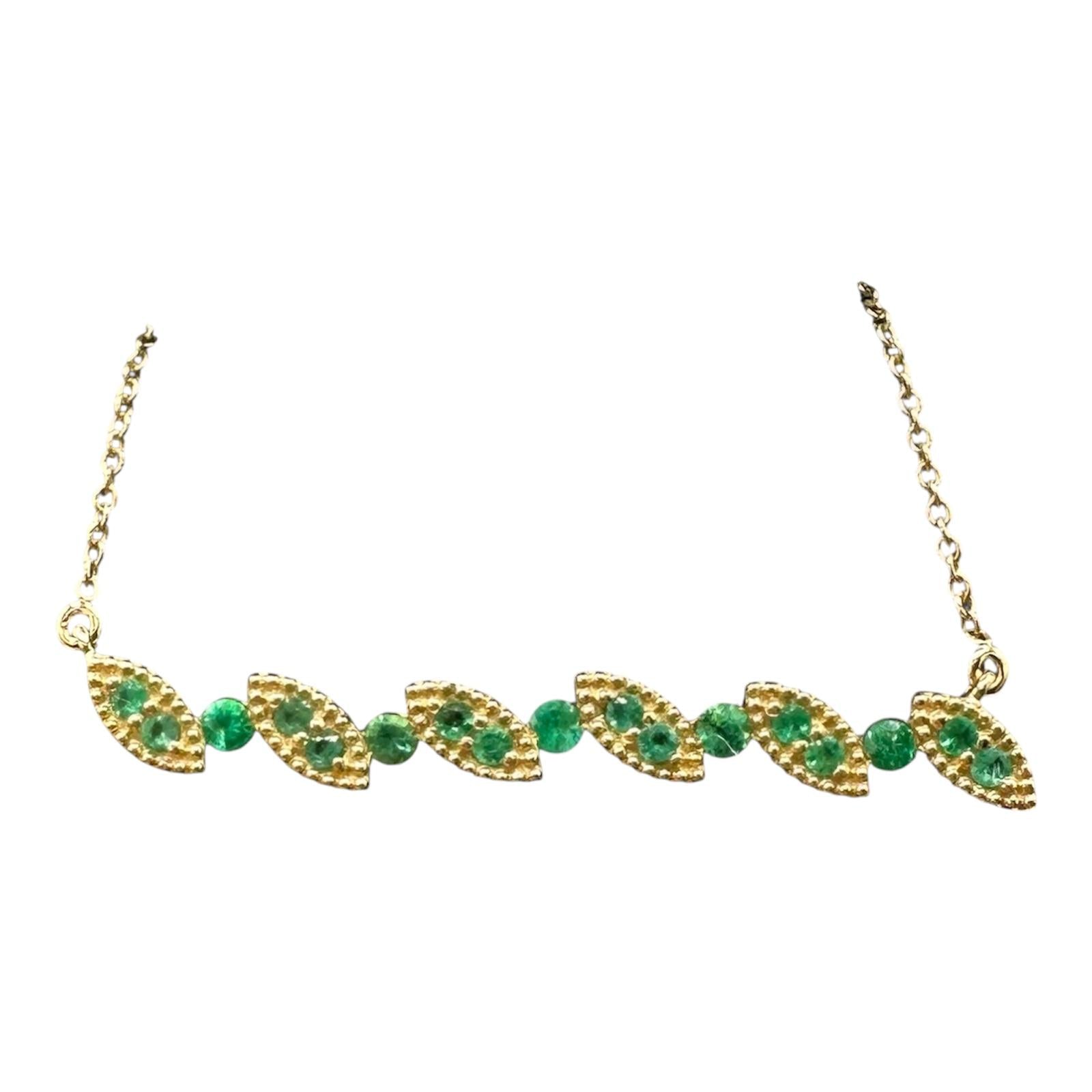 Green Emerald Bar Necklace 10K Yellow Gold New