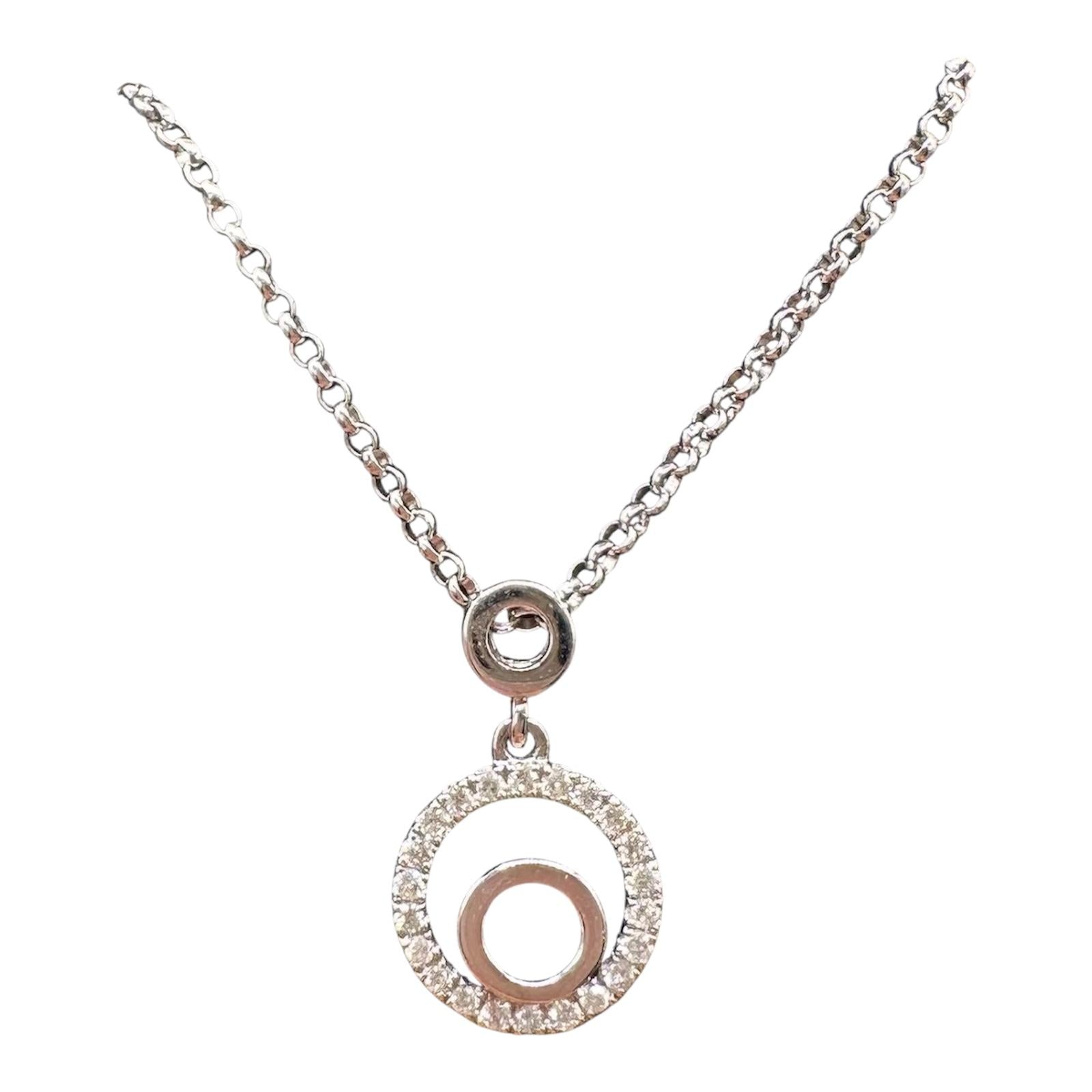 Diamond Circle Pendant Necklace 14K White Gold 0.09ctw 15.75in