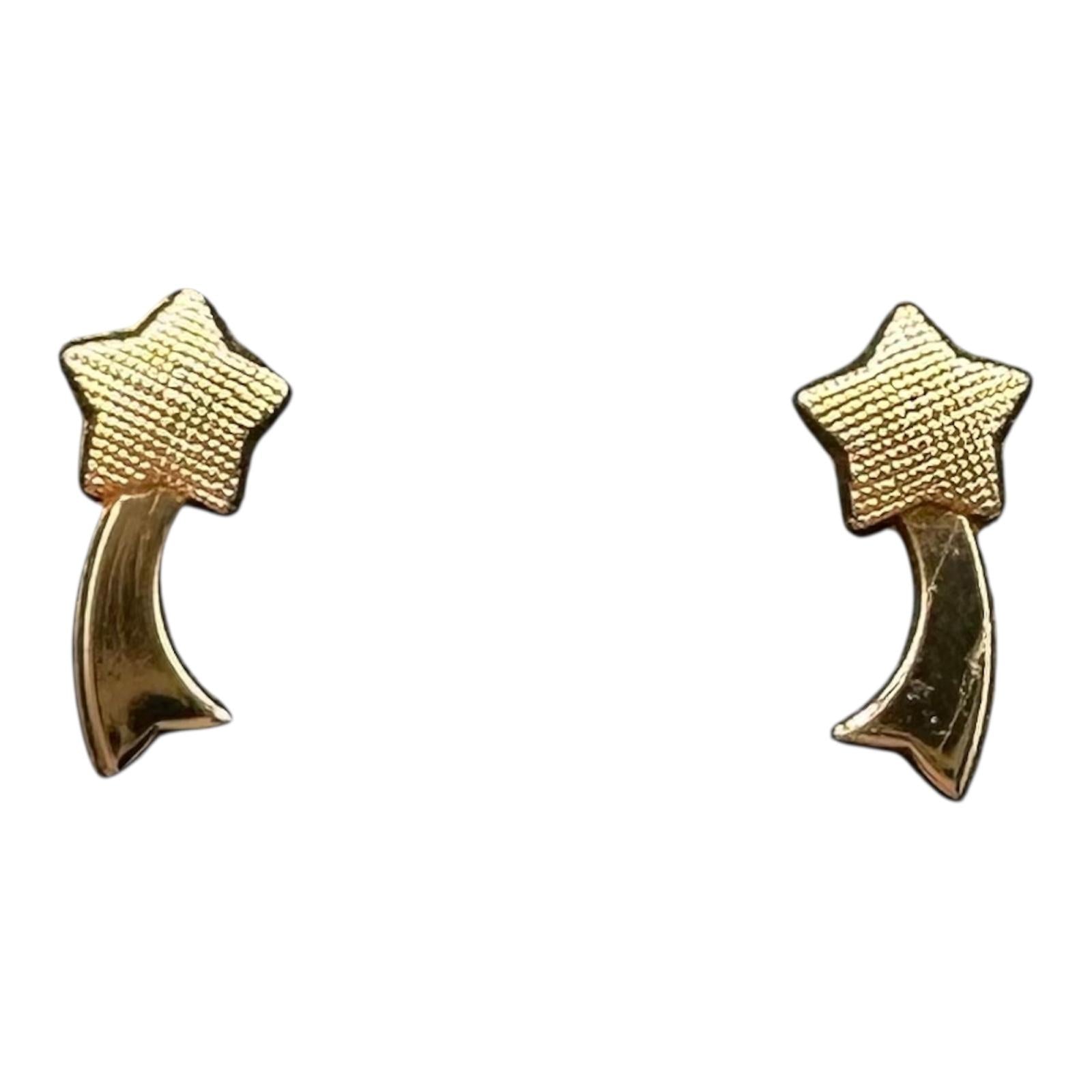 14K Yellow Gold Star Earrings Kids Threaded Backs 0.3g New