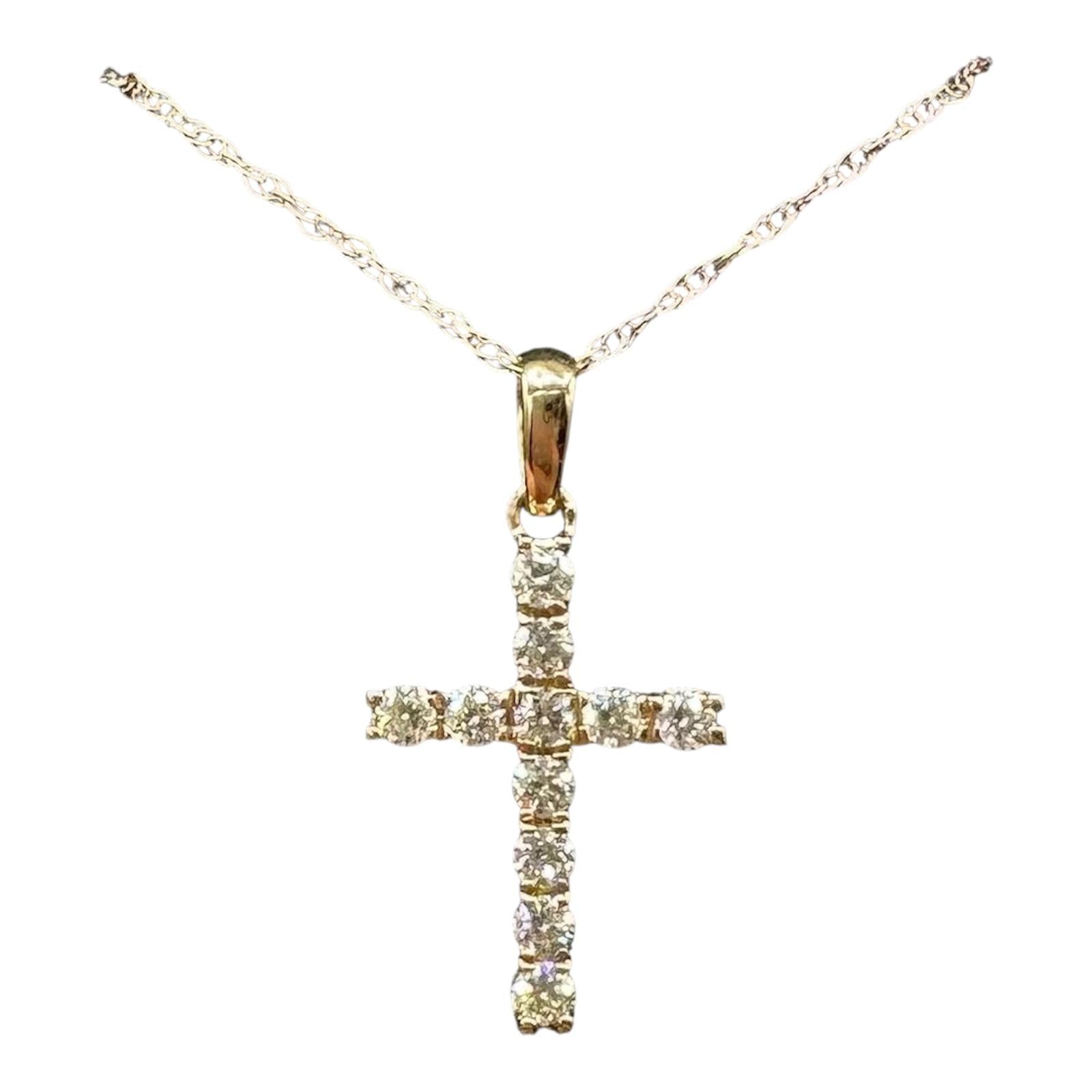 Natural Diamond Cross Necklace 10K Yellow Gold 0.20ctw 18in New