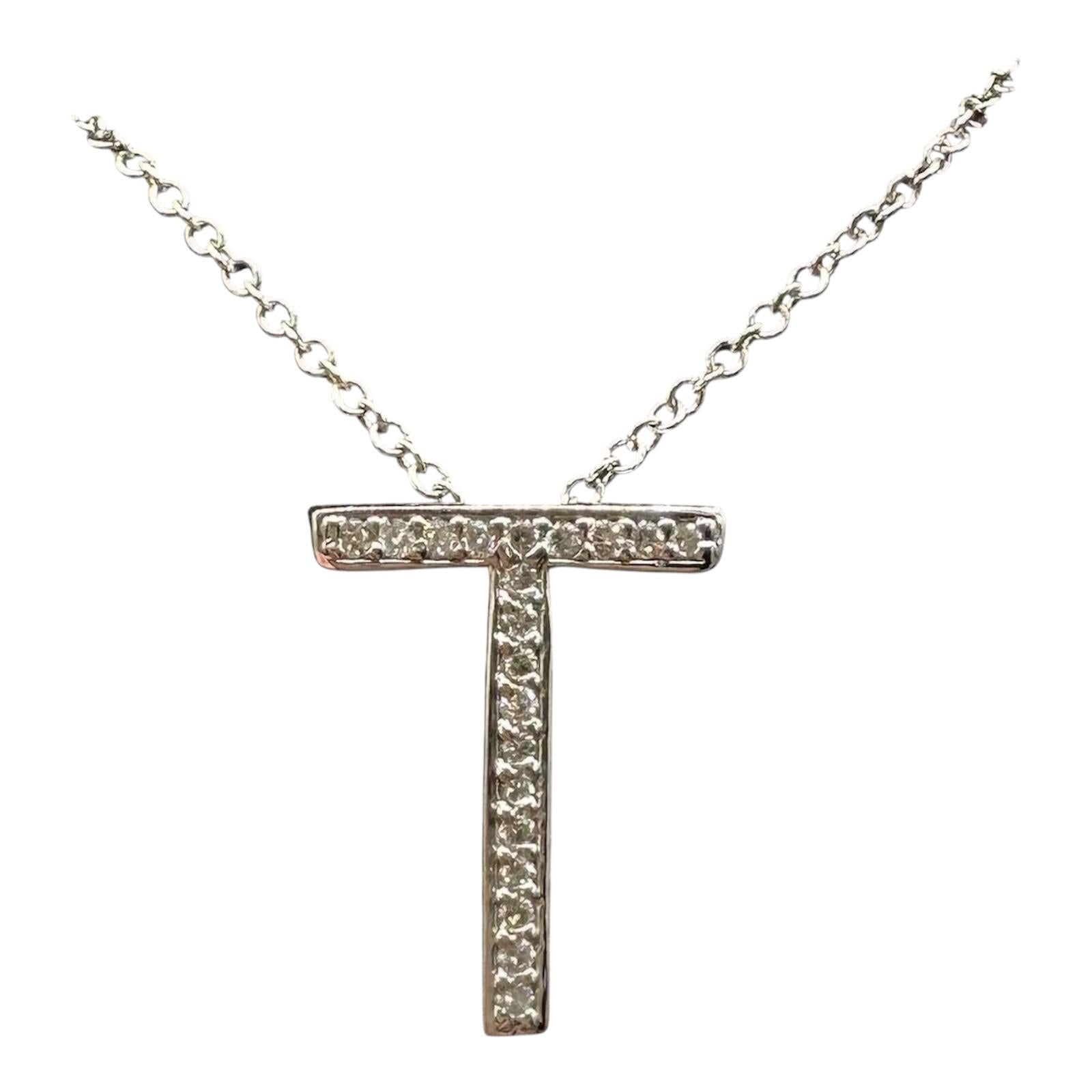 Effy Diamond T Initial Necklace 14K White Gold 0.11ctw 18in