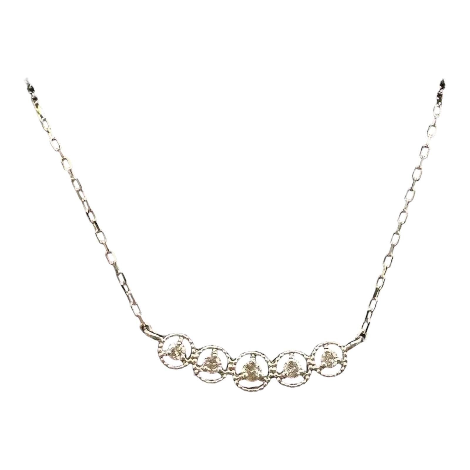 18K White Gold Diamond Bar Necklace 0.03ct GH SI Adjustable 16 Inch