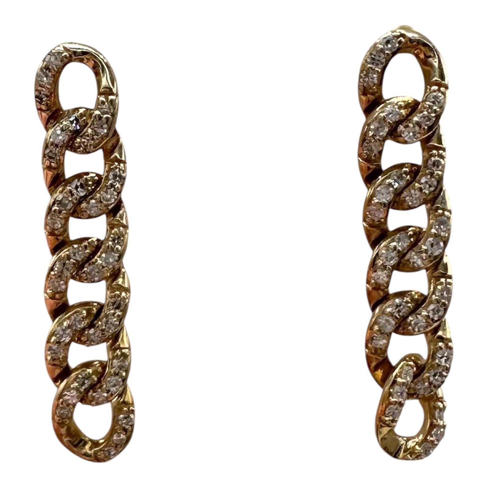 Diamond Chain Link Earrings 10K Yellow Gold 0.25ctw GH SI New