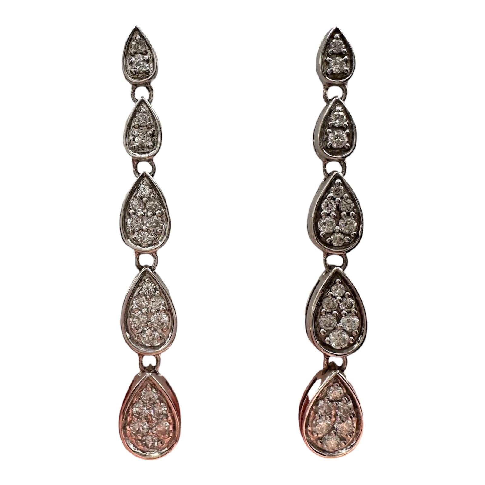 0.50ctw Natural Diamond Drop Earrings 10K White Gold GH SI New
