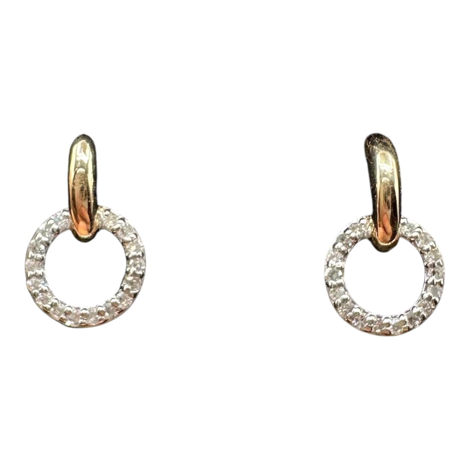 Diamond Circle Drop Earrings 14K Yellow Gold 0.08ctw New