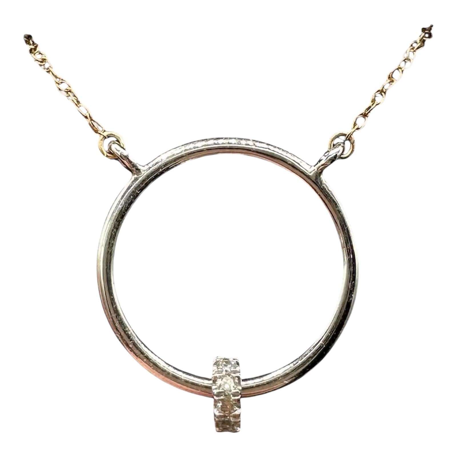 Two Tone Diamond Circle Necklace 10K Gold 0.10ctw GH SI Adjustable 16 to 18in