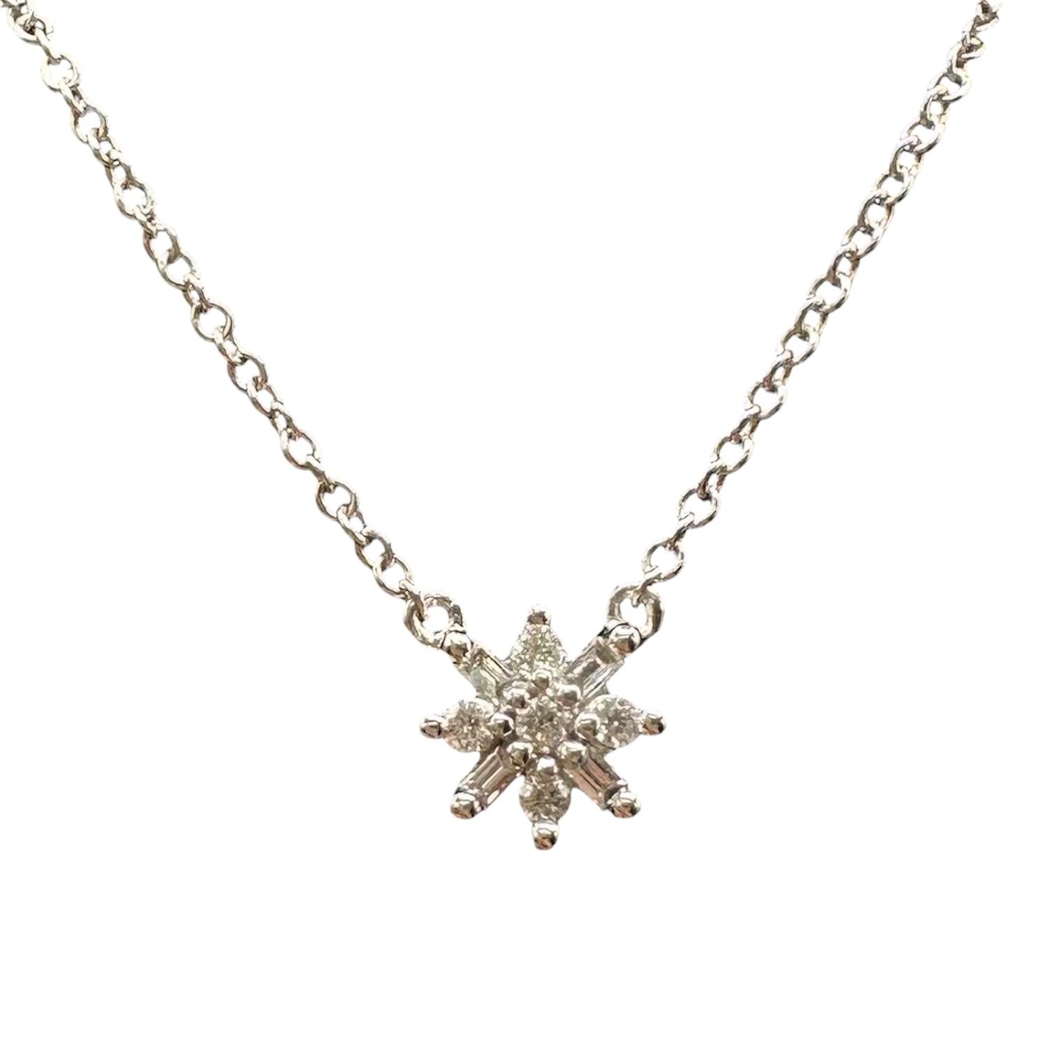 Diamond Snowflake Necklace 10K White Gold 0.10ctw 16.25in New