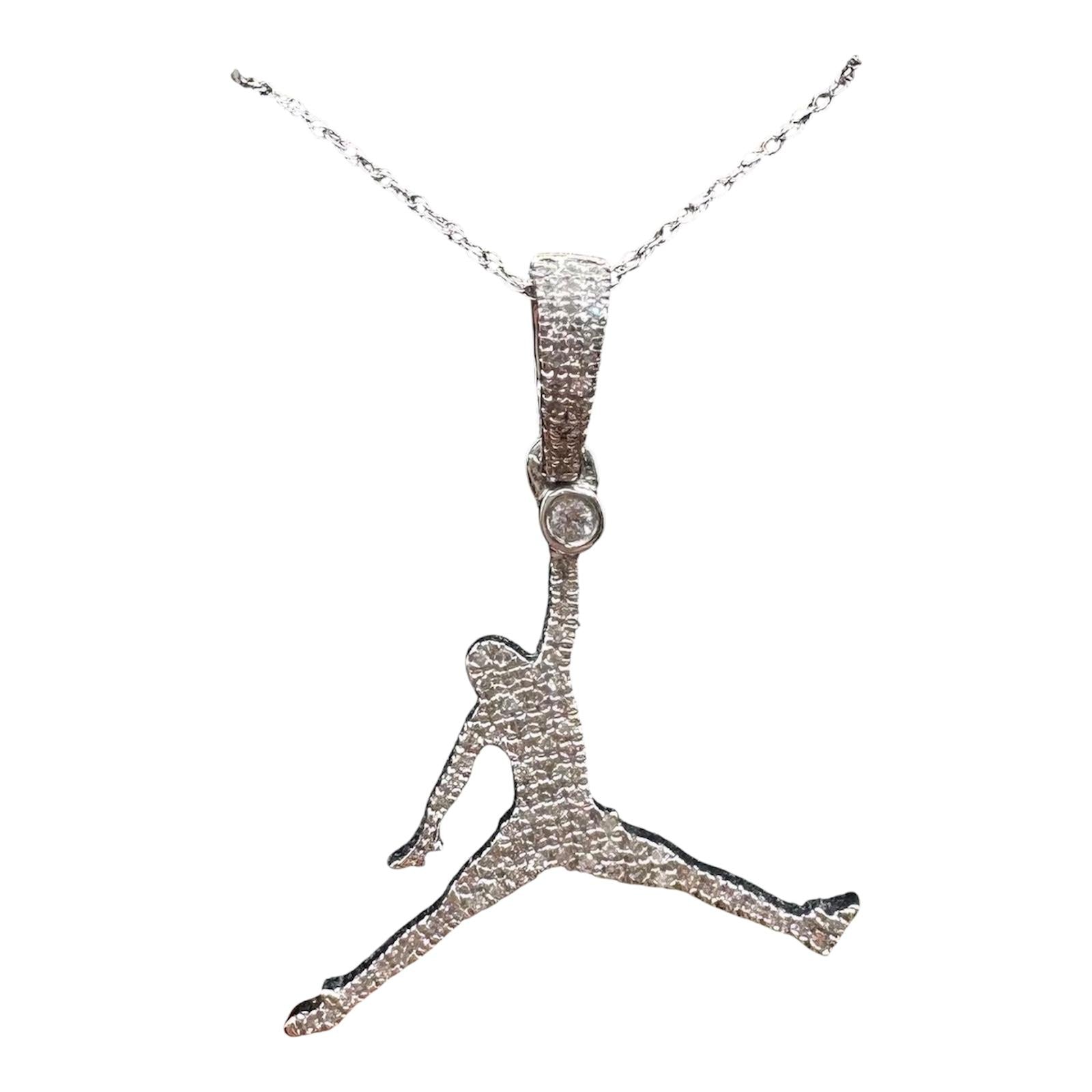 Diamond Basketball Necklace 10K White Gold 0.16ctw Diamonds 18in