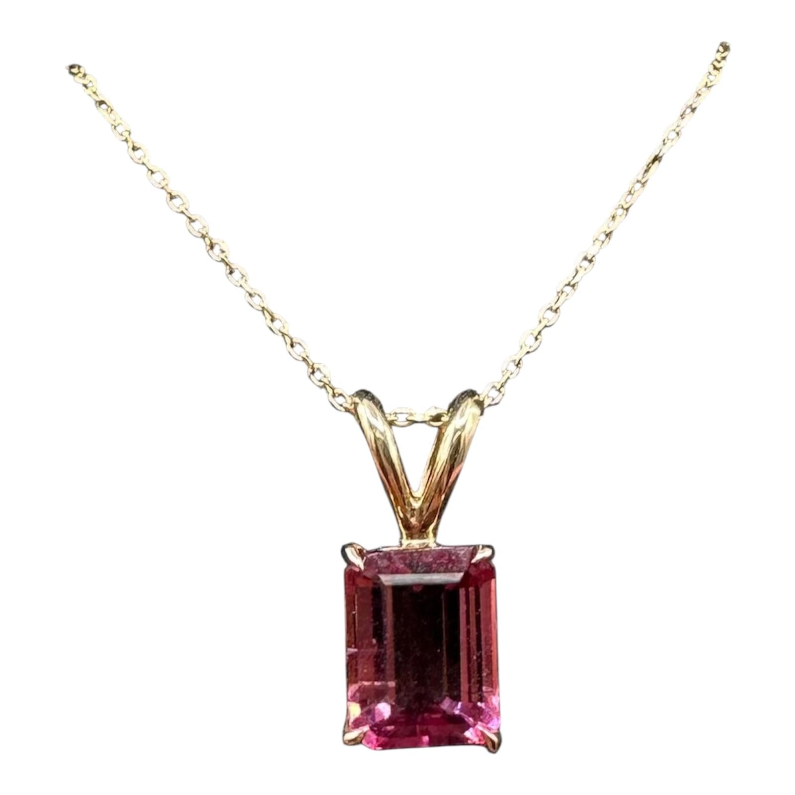 Pink Tourmaline Necklace 14K Yellow Gold 1.4ctw 18in New