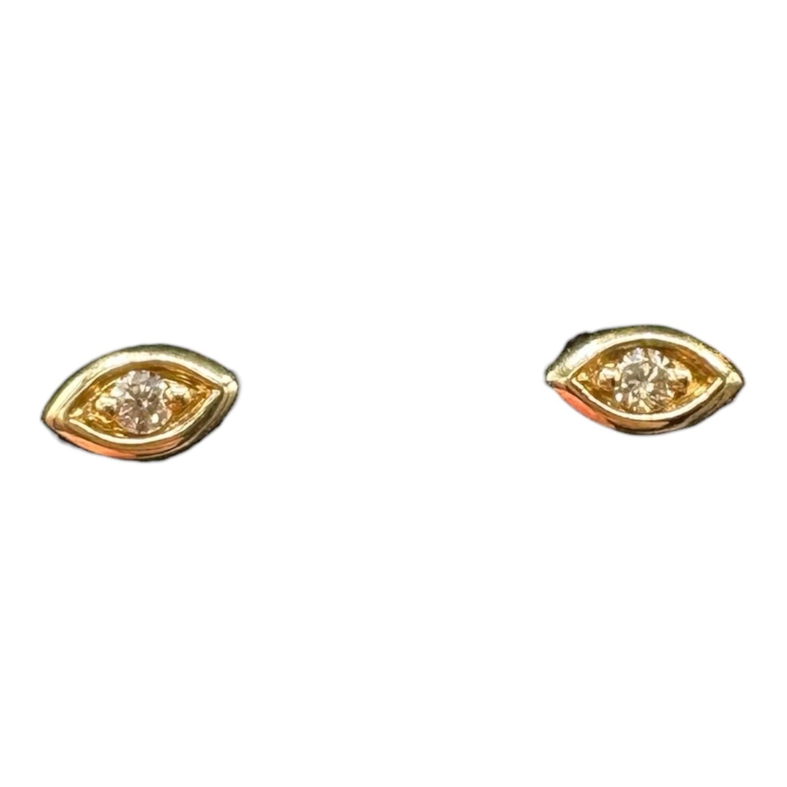 Diamond Evil Eye Stud Earrings 10K Yellow Gold 0.07ctw GH SI Push Backs