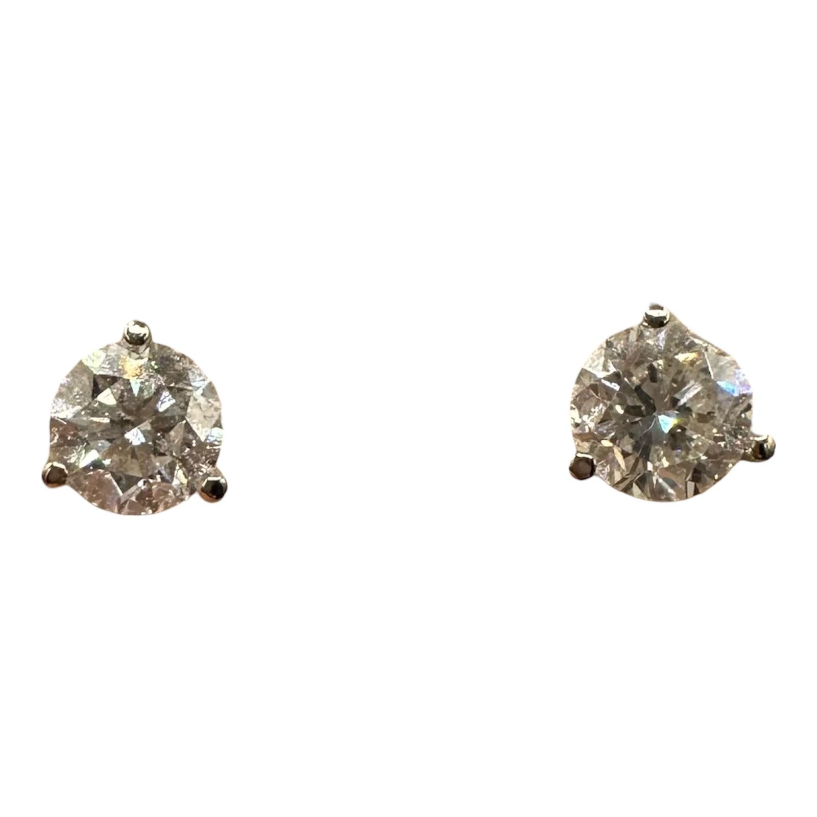 Natural Round Diamond Stud Earrings 14K White Gold 1.54ctw Appraised New