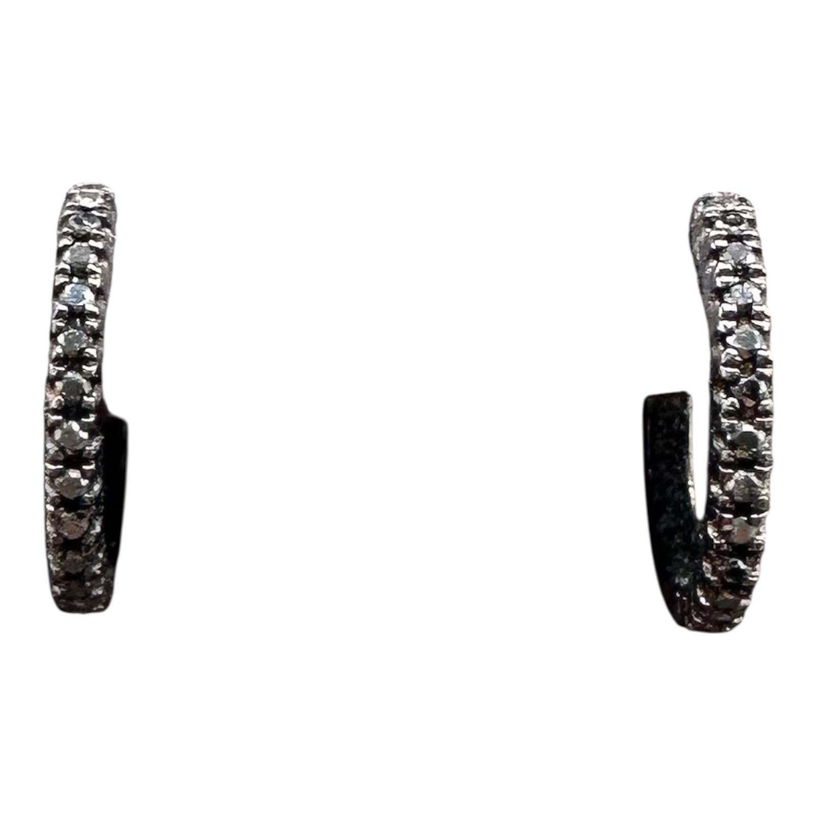 Black Diamond Huggie Earrings 14K Gold 0.15ctw 12.5mm
