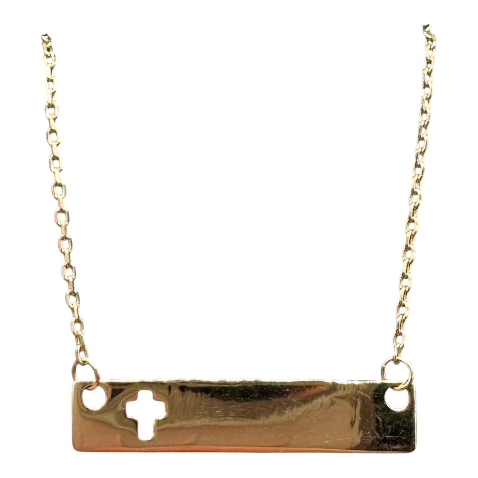 Cross Nameplate Necklace 14K Yellow Gold 18in 1.8g Spring Ring
