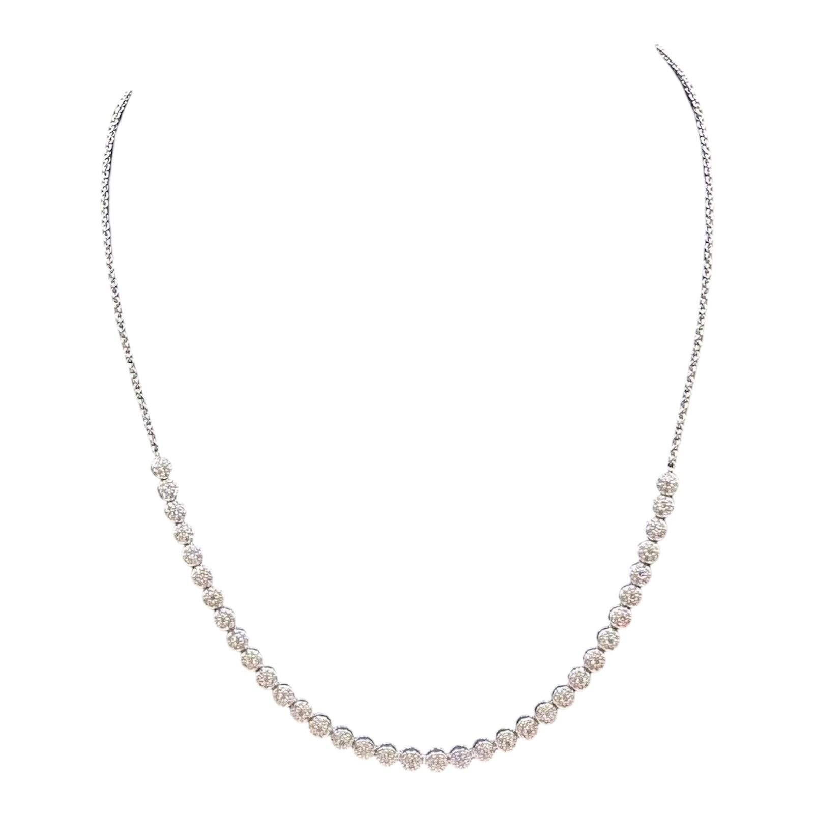 Natural Diamond Cluster Necklace 10K White Gold 1ctw 16 to 17in New