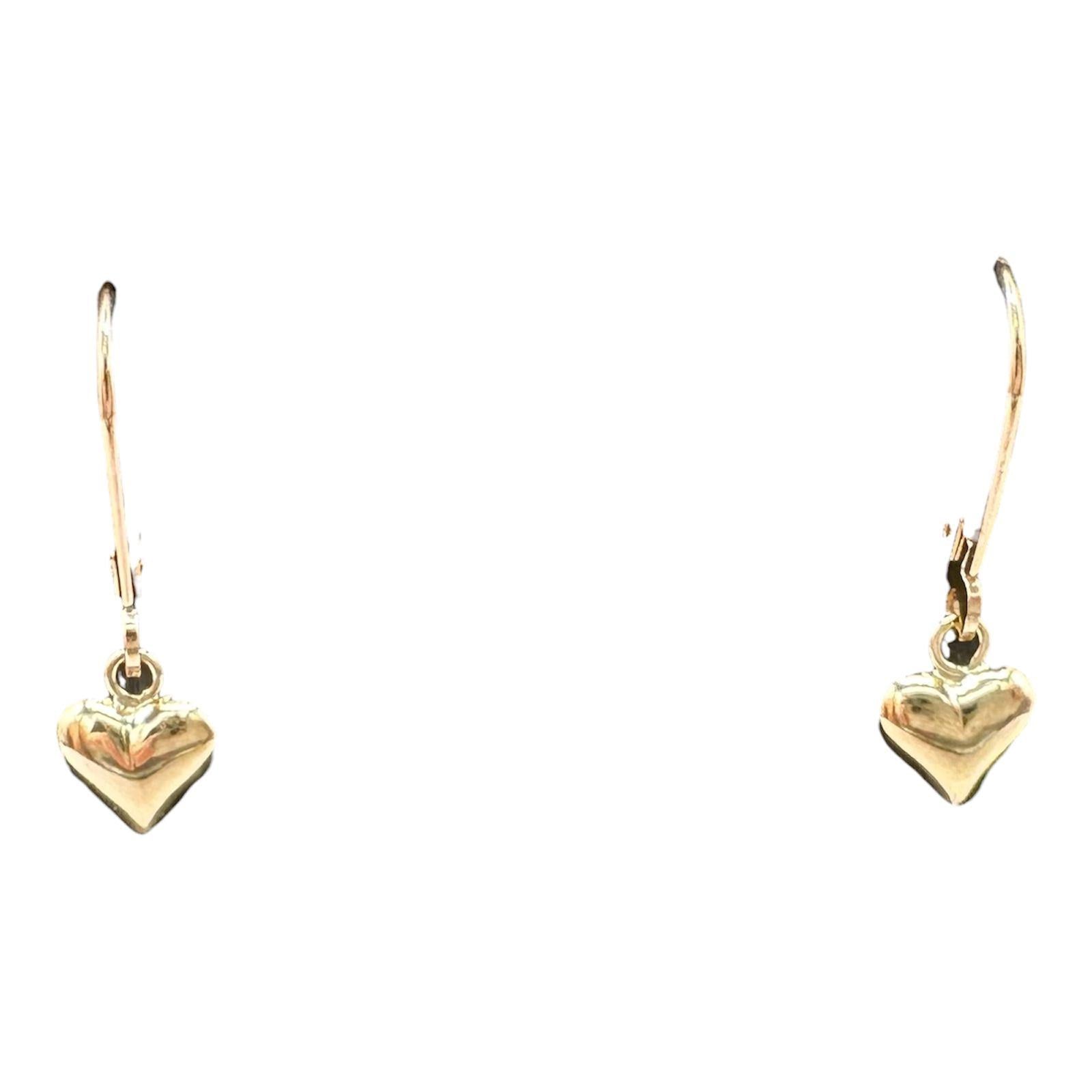 Heart Dangle Earrings 10kt Yellow Gold Lever Backs Hollow Pre Loved