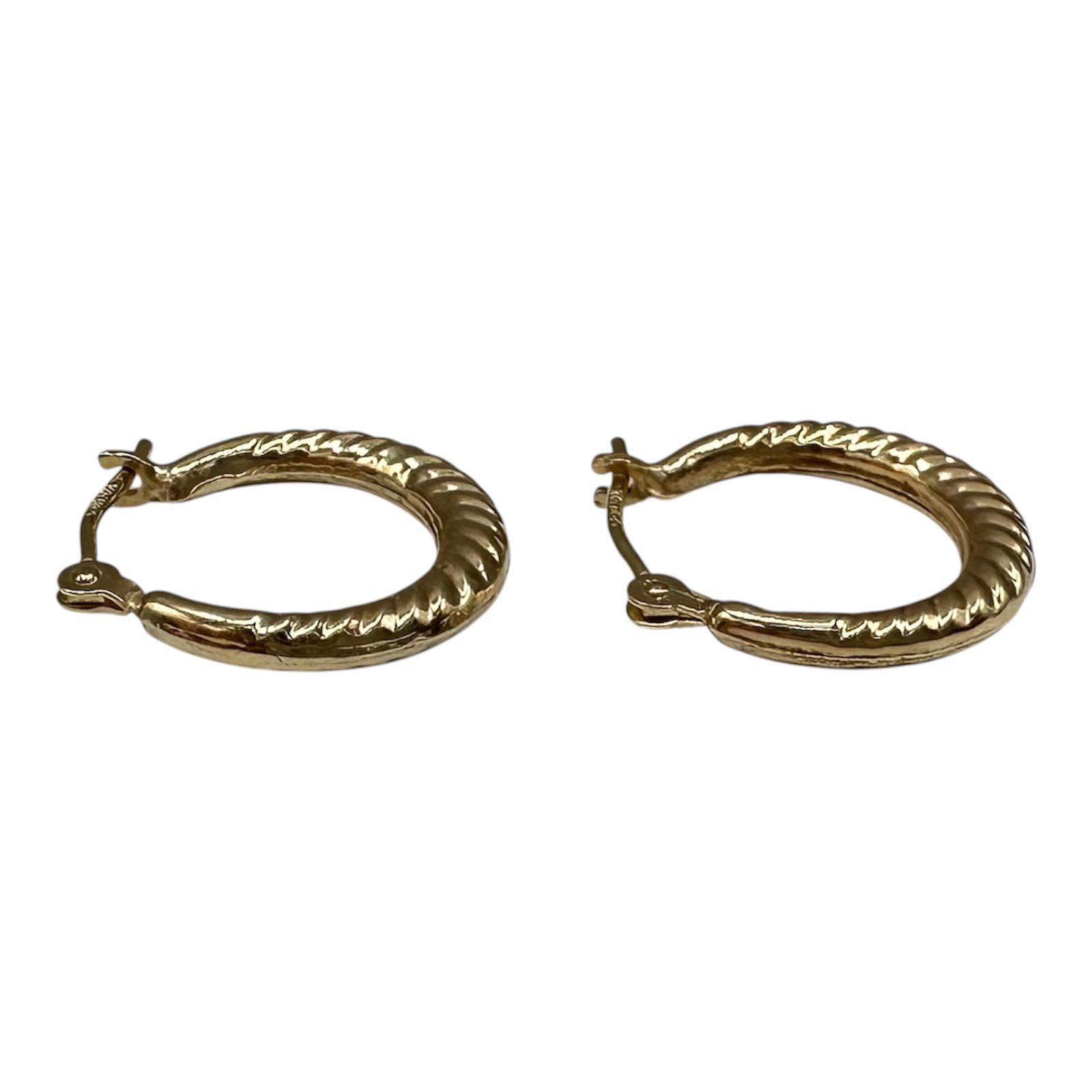 Textured Huggie Earrings 10kt Yellow Gold 14.3mm Hollow Pre Loved
