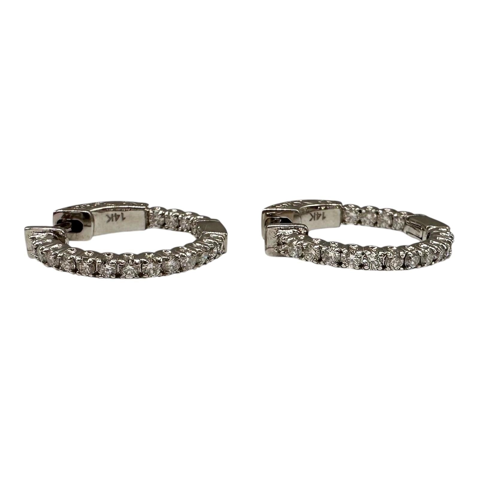 Diamond Hoop Earrings 14kt White Gold 0.70ctw HIJ SI 0.75in New