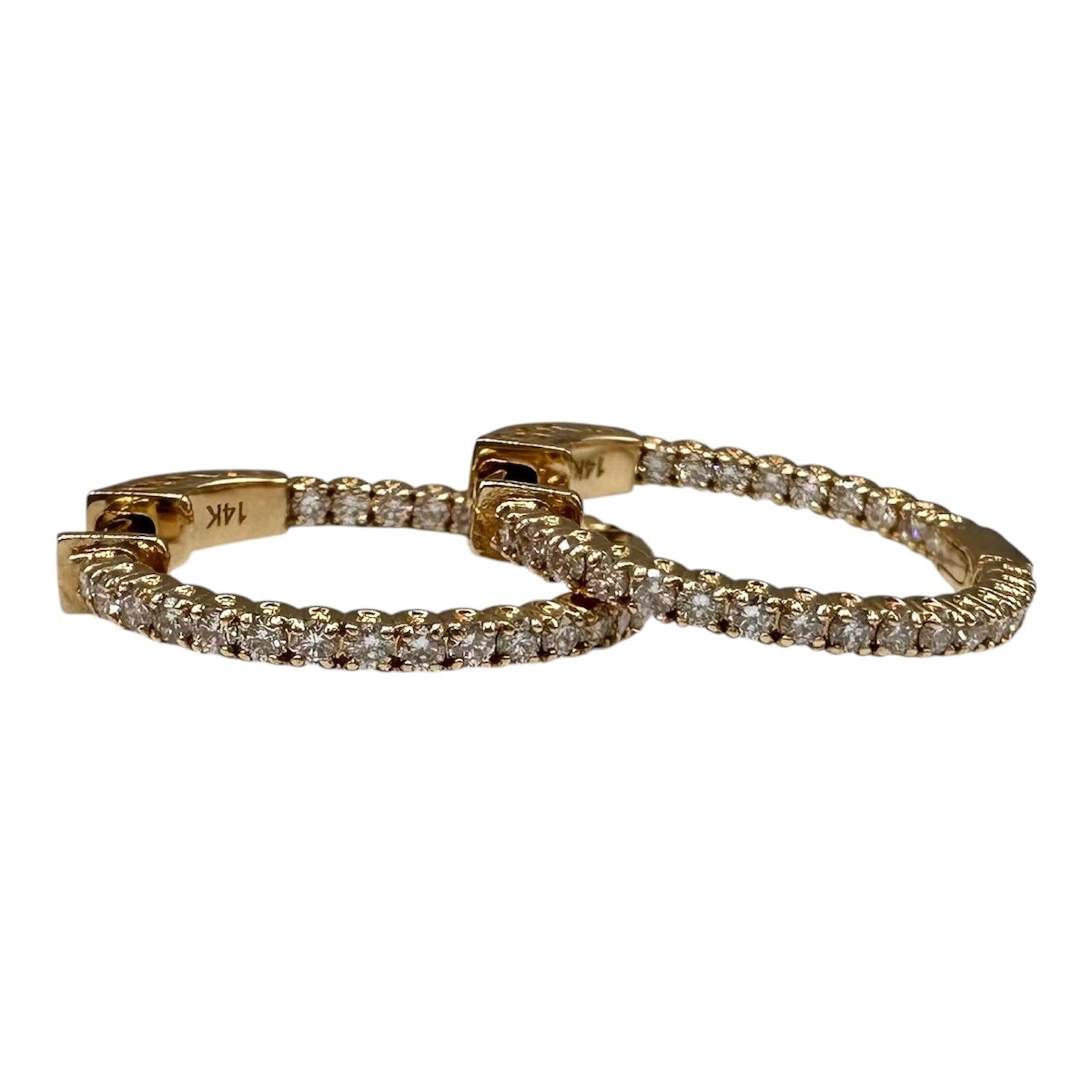 Diamond Hoop Earrings 14kt Yellow Gold 1ctw GH VS SI 0.9in New
