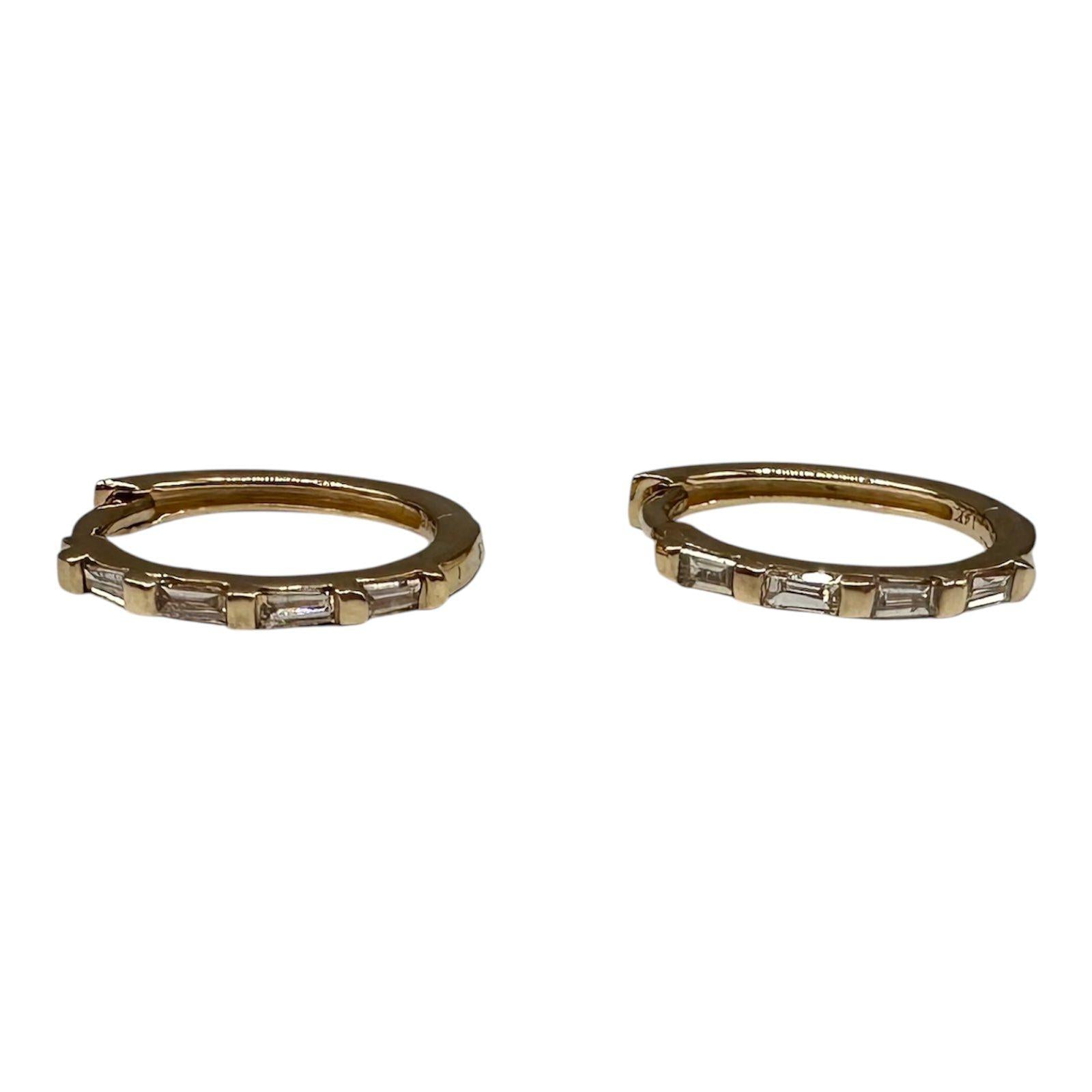 Diamond Baguette Huggie Earrings 14kt Yellow Gold 0.12ctw GH SI 12.9mm New
